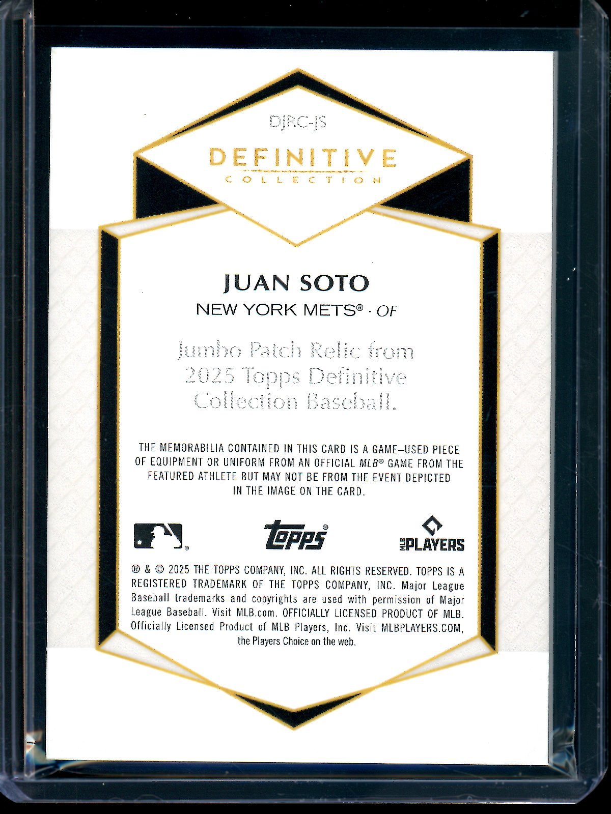 2025 Topps Definitive Juan Soto Jumbo Relic Patch /50 Mets - Trading Card Market