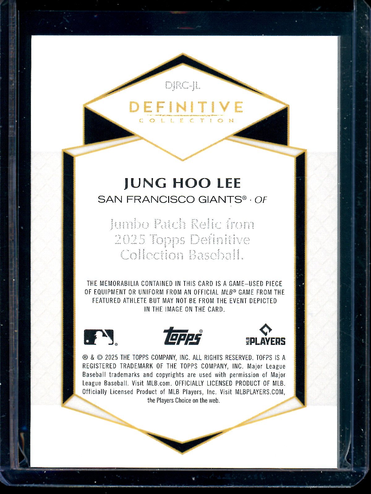 2025 Topps Definitive Jung Hoo Lee Jumbo Relic Patch /50 Giants - Trading Card Market