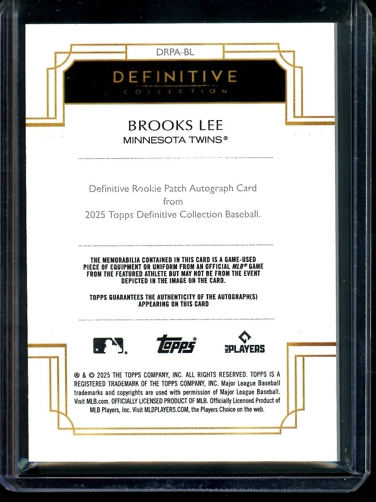 2025 Topps Definitive Brooks Lee Rookie Patch Autograph /25 Twins - Trading Card Market