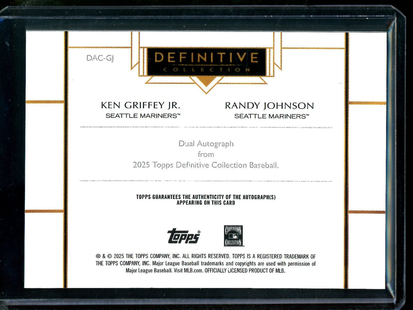 2025 Topps Definitive Ken Griffey Jr / Randy Johnson Dual Autograph /10 Black DAC - GJ Mariners - Trading Card Market