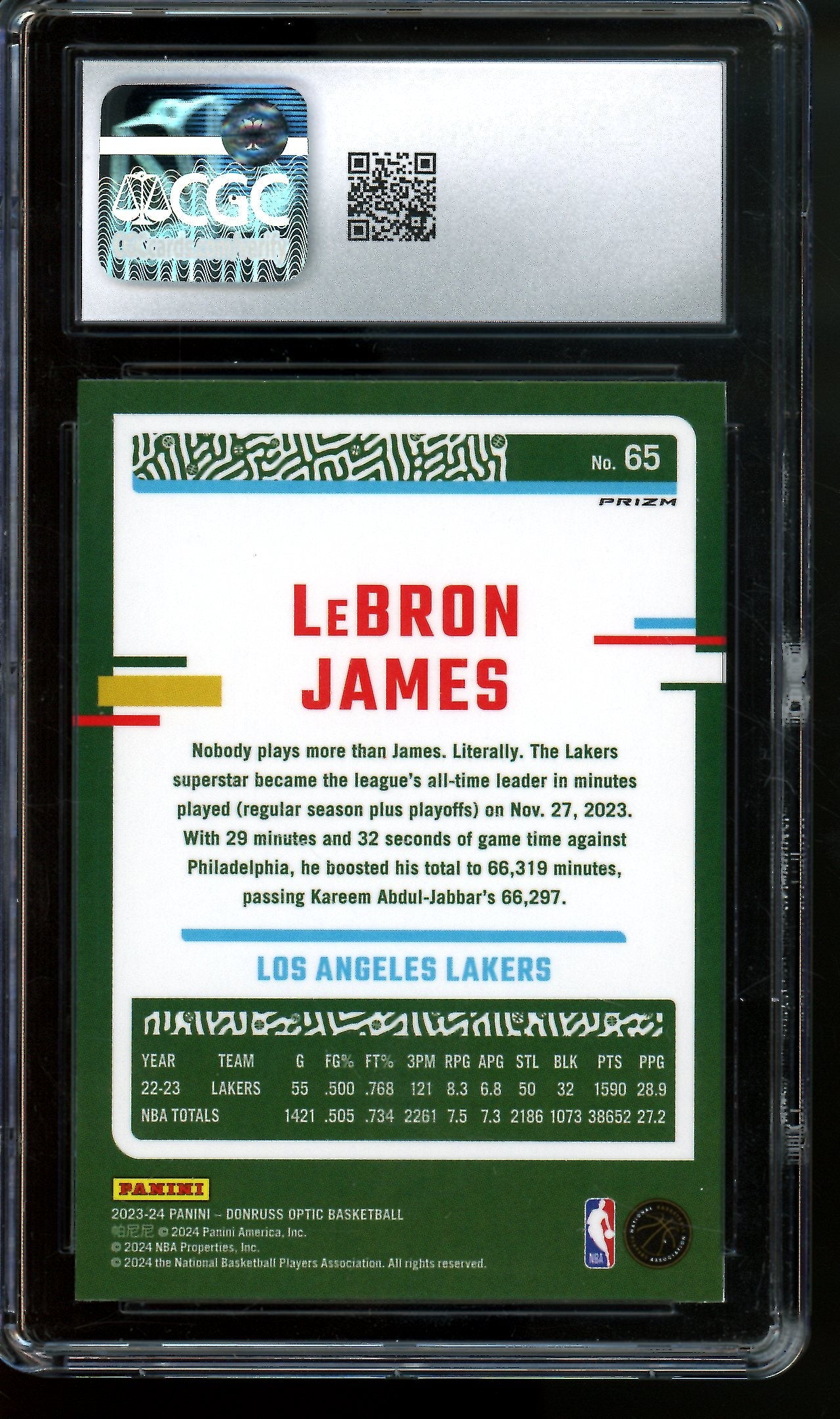 2024 Panini Optic LeBron James Purple Shock CGC 10 Lakers