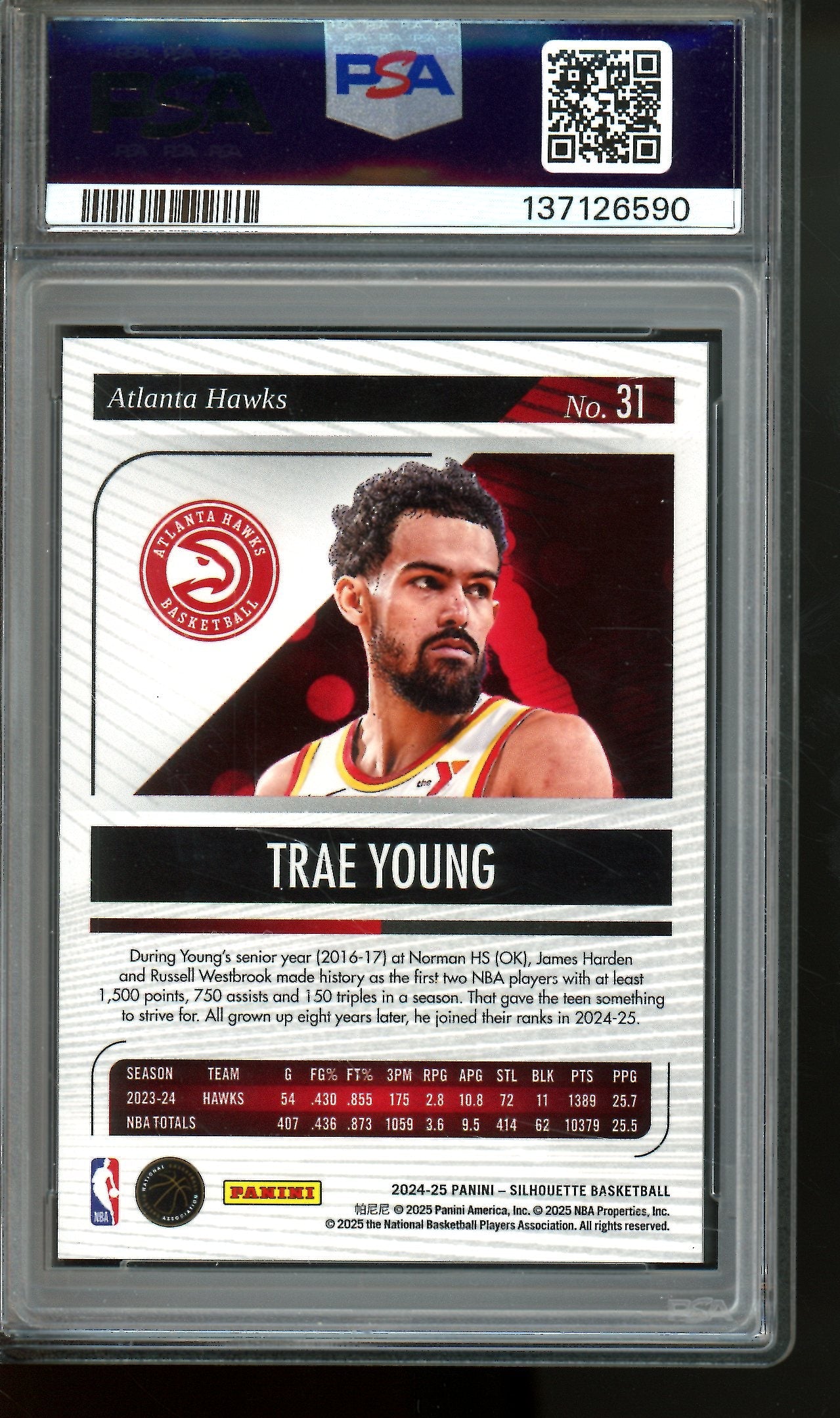 2024 Panini Silhouette Trae Young Purple /125 PSA 9 Hawks
