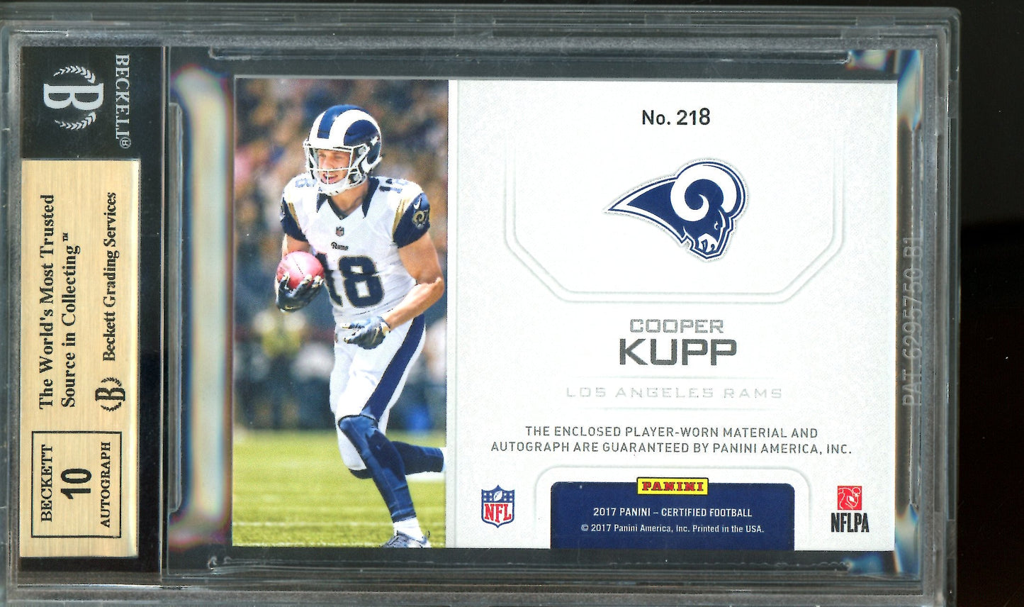 2017 Panini Certified Cooper Kupp Freshman Fabrics Rookie Patch Autograph /499 BGS 9.5 Rams