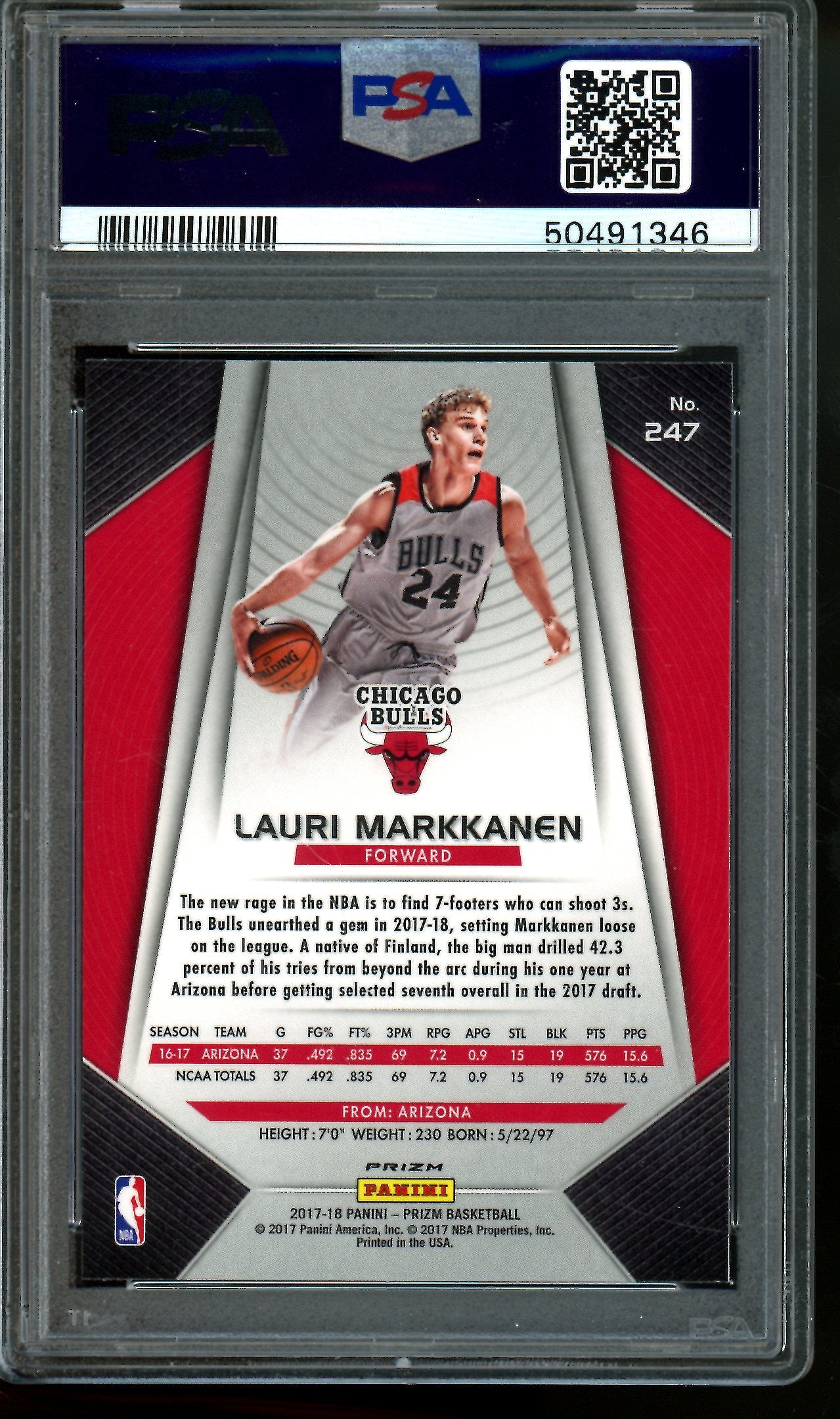 2017 Panini Prizm Lauri Markkanen Red White Blue Rookie PSA 9 Jazz / Bulls