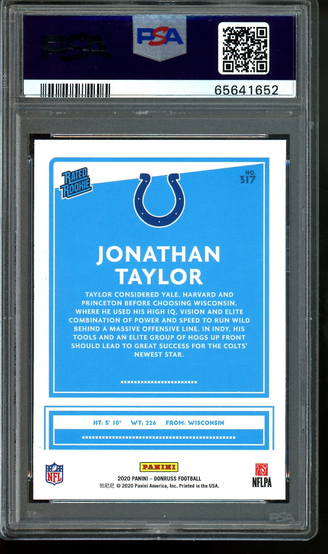 2020 Panini Donruss Jonathan Taylor Rated Rookie Canvas PSA 10 Colts