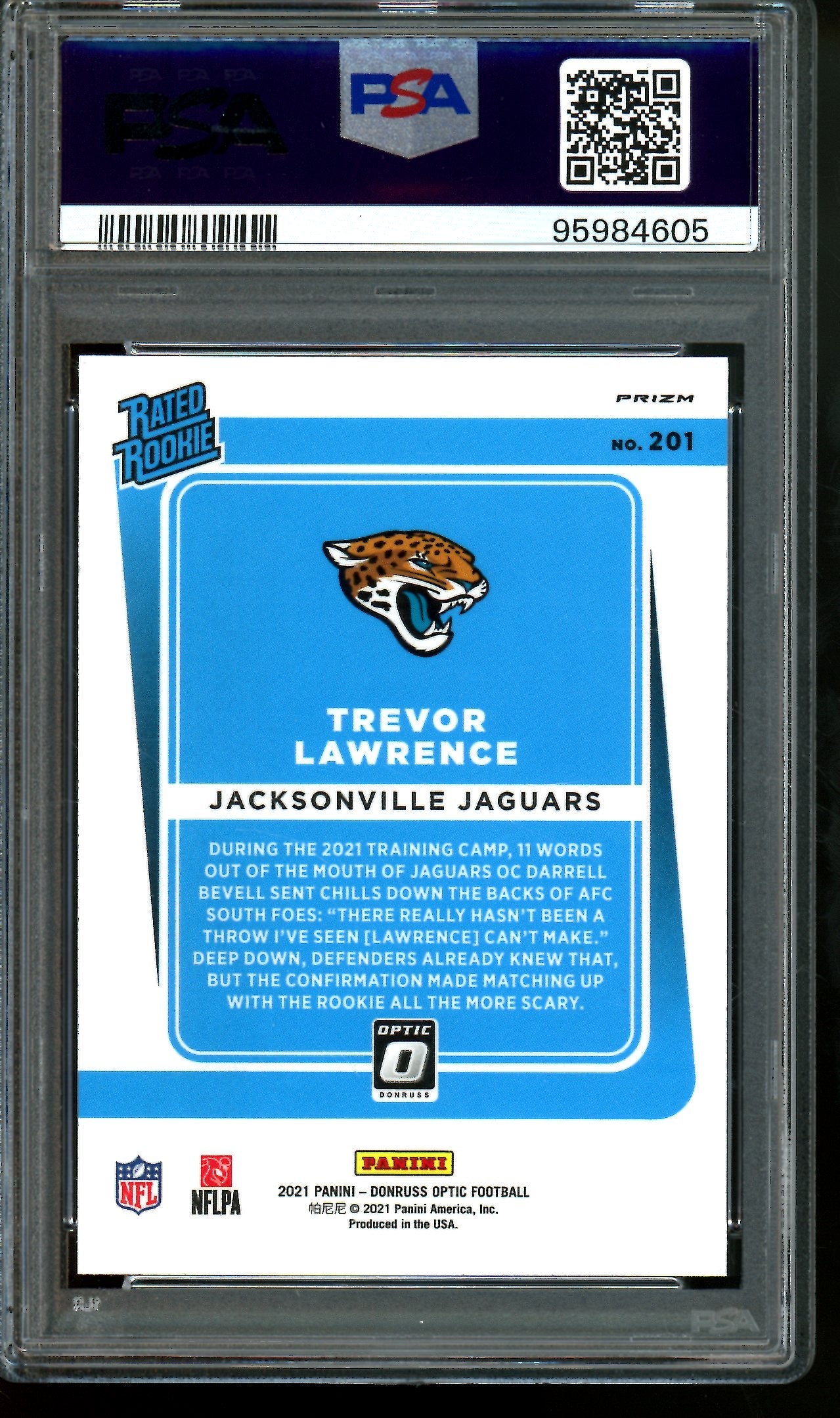 2021 Panini Optic Trevor Lawrence Rated Rookie Purple Shock PSA 9 Jaguars
