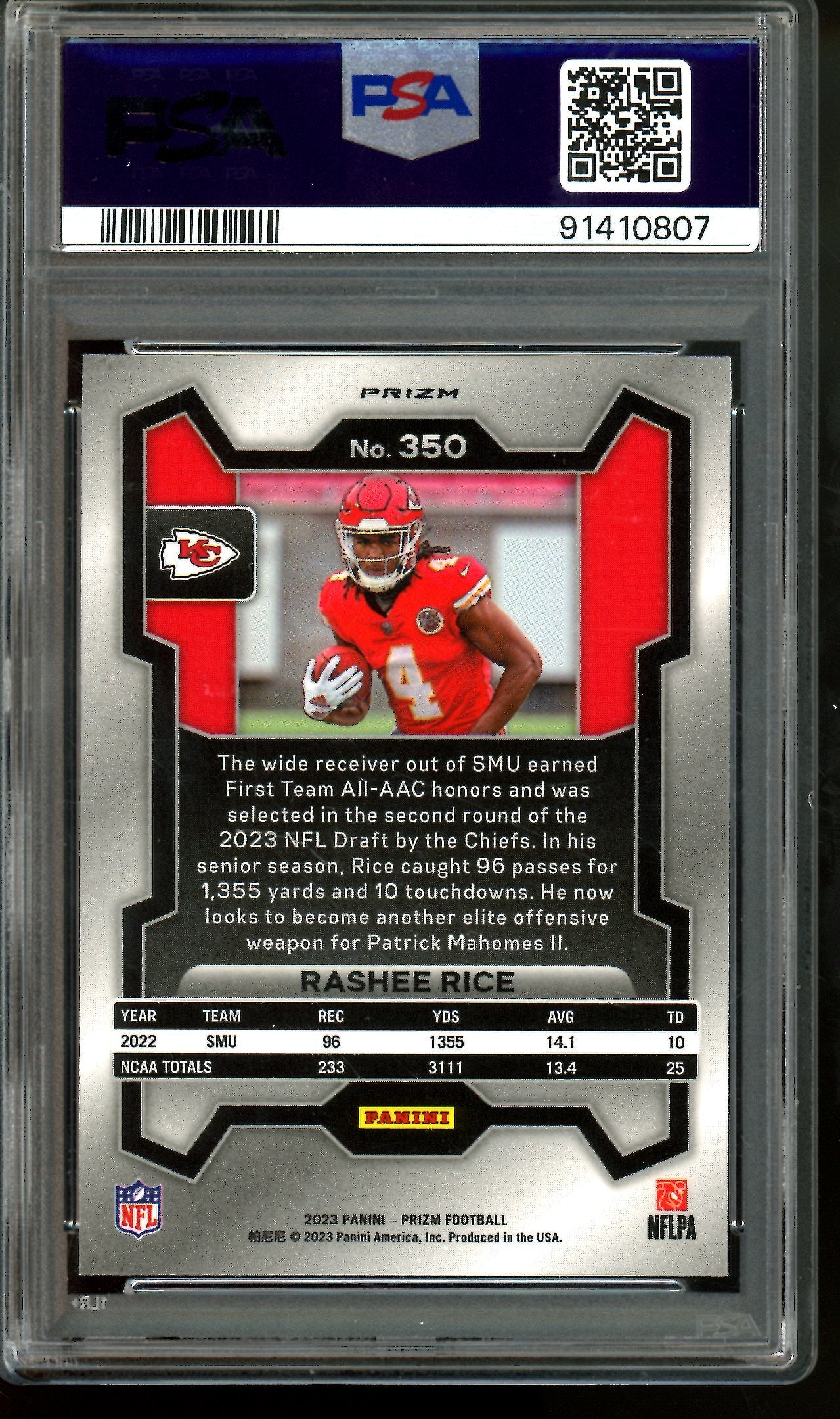 2023 Panini Prizm Rashee Rice Purple Pulsar Rookie PSA 10 Chiefs