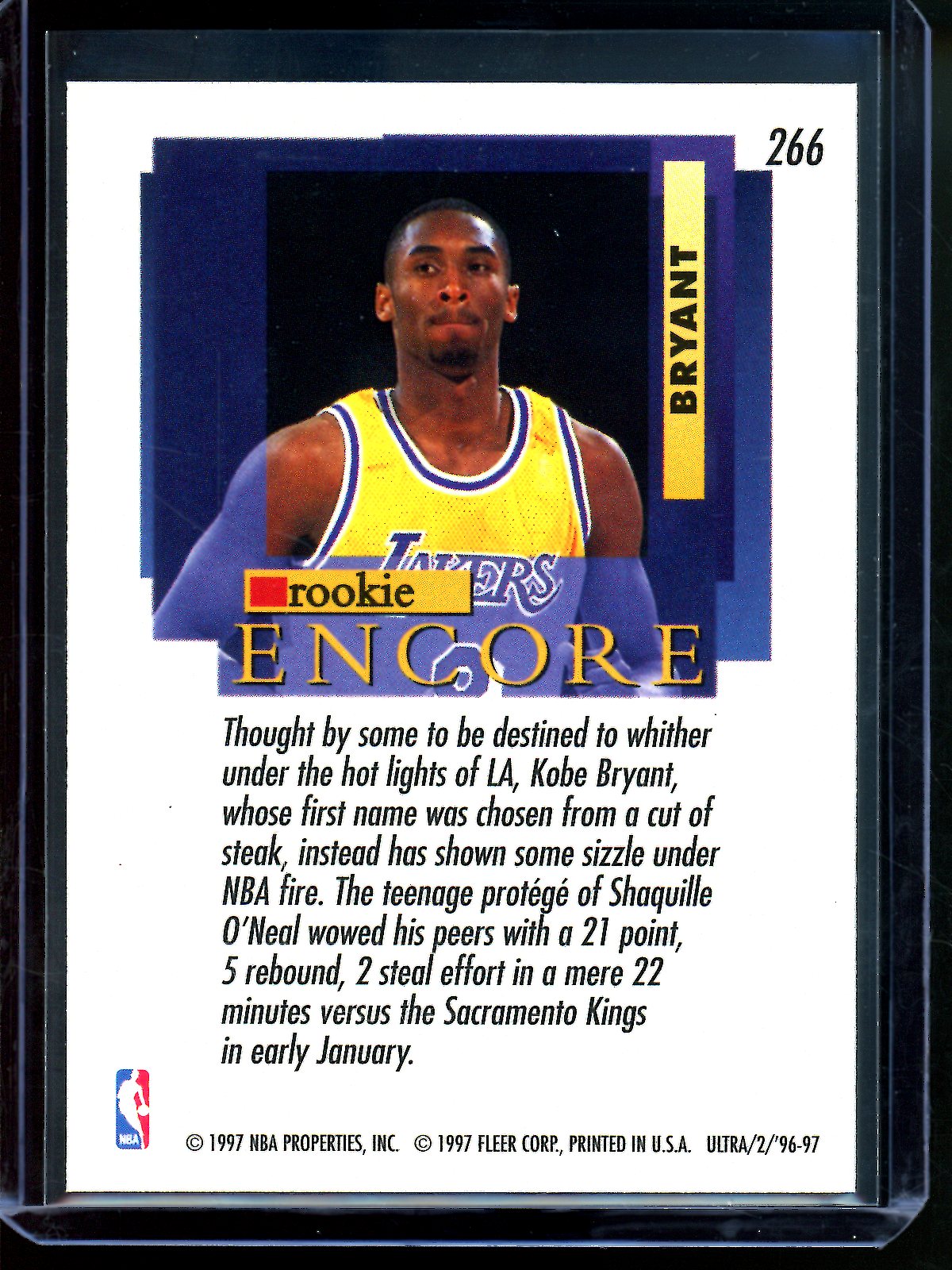 1997 Fleer Ultra Kobe Bryant Encore Rookie Lakers