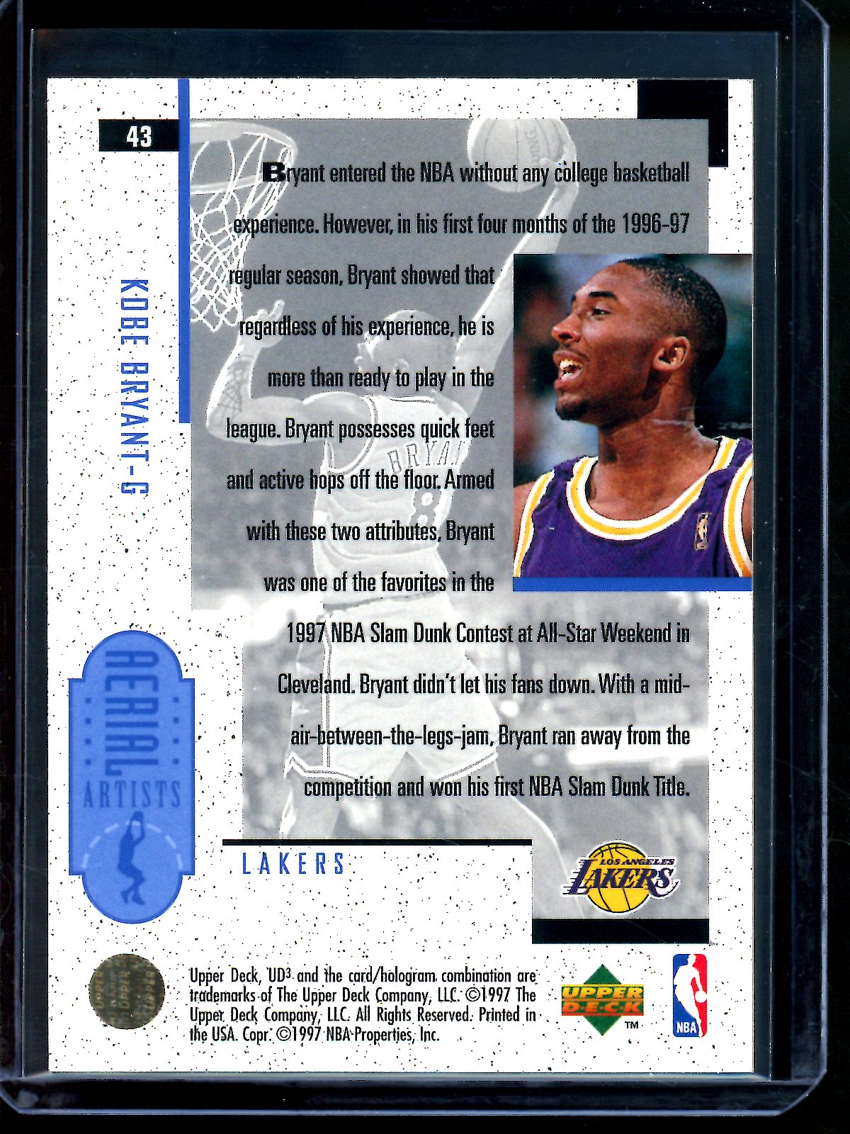 1997 Upper Deck UD3 Kobe Bryant Aerial Assists Lakers