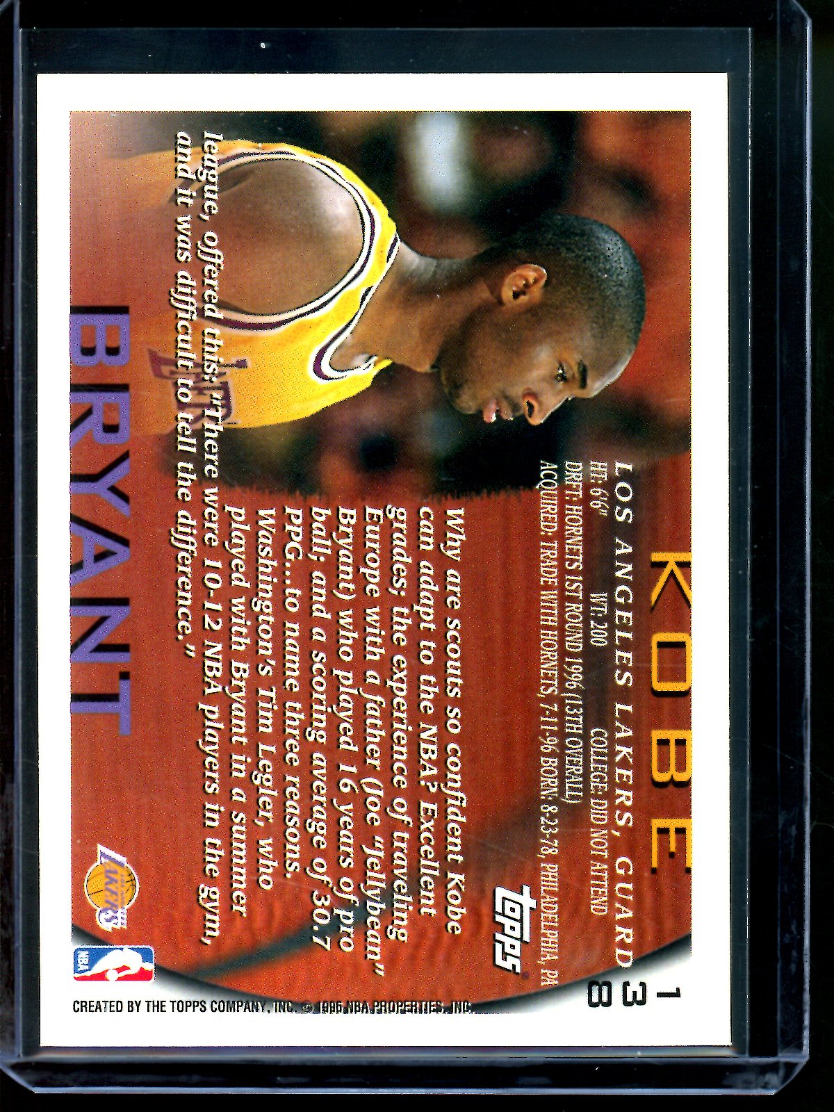 1996 Topps Flagship Kobe Bryant Rookie Card Lakers