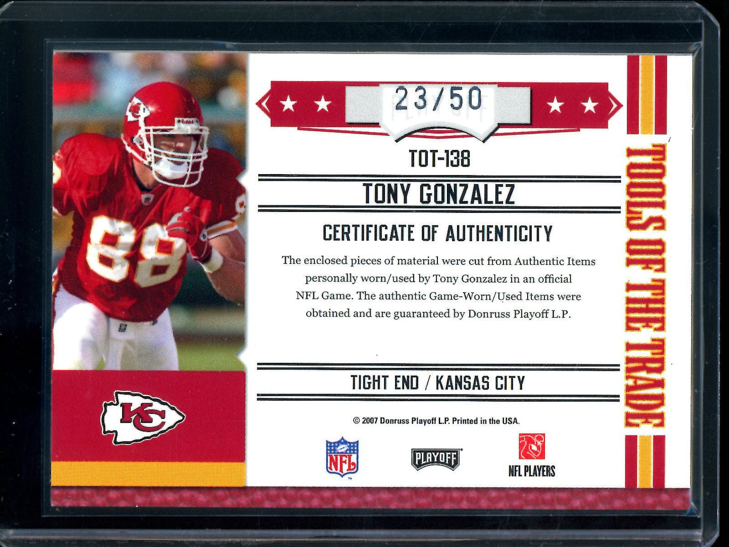 2007 Panini Absolute Tony Gonzalez Tools of the Trade Relic Jumbo /50 Chiefs - Trading Card Market