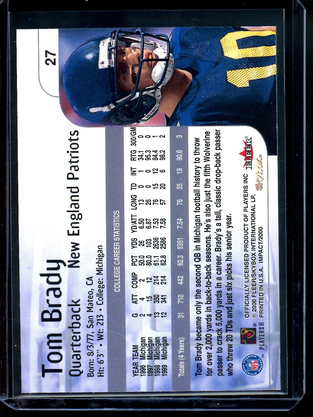 2000 Fleer Impact Tom Brady Rookie Card Patriots - Trading Card Market