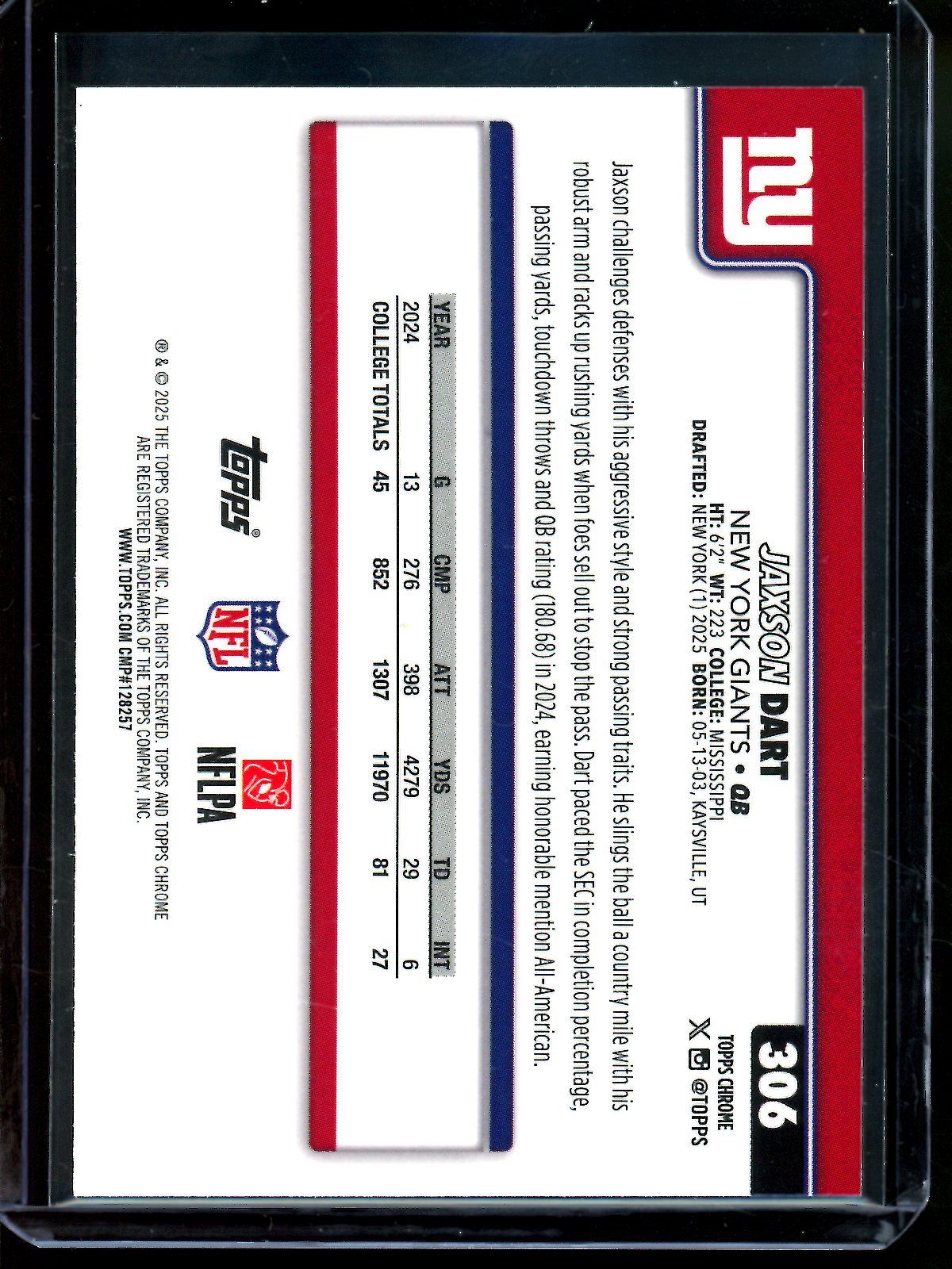 2025 Topps Chrome Jaxson Dart Red White Blue Rookie Refractor Giants - Trading Card Market