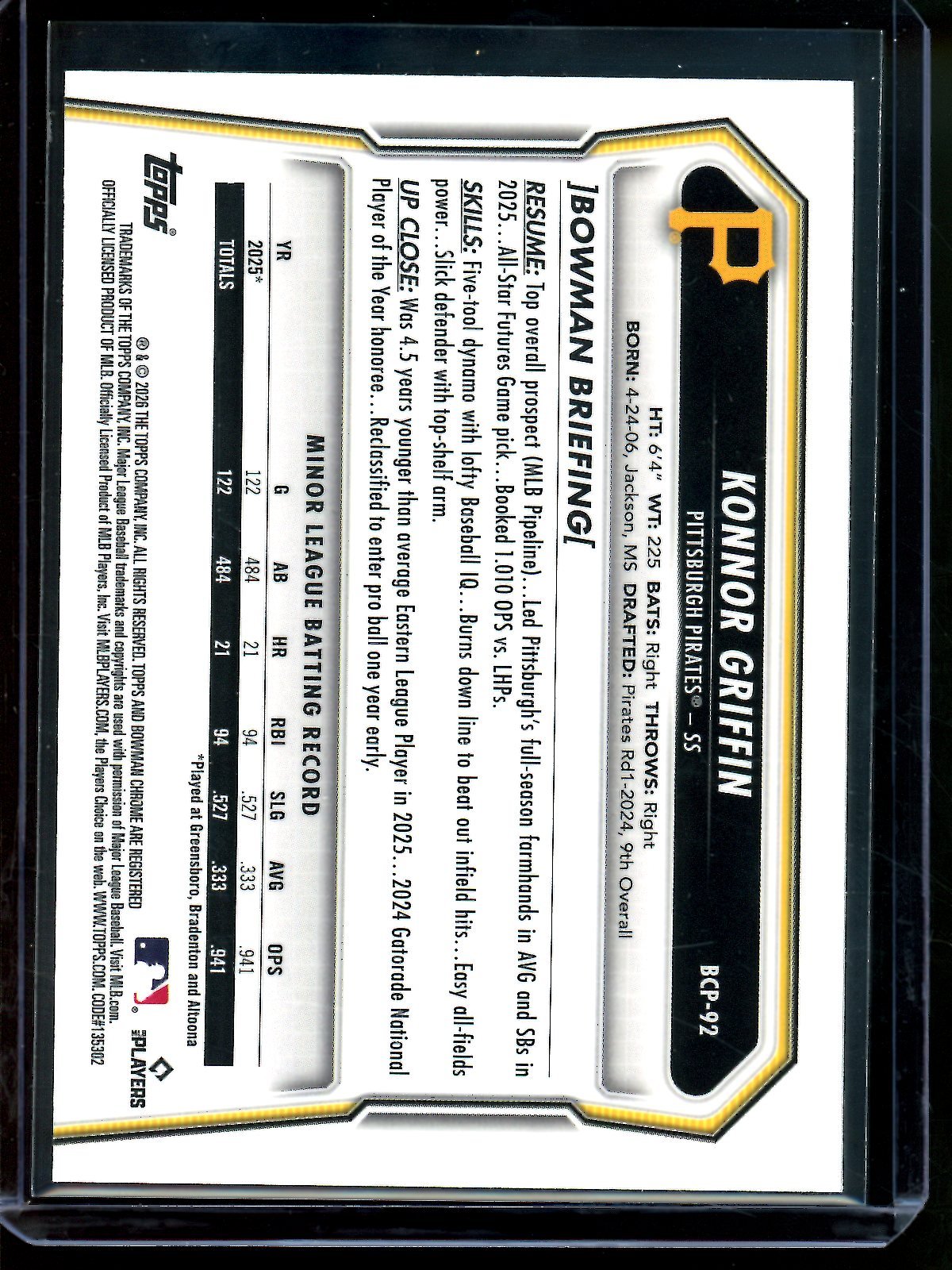 2026 Bowman Chrome Konnor Griffin Mini Diamond /299 Pirates - Trading Card Market