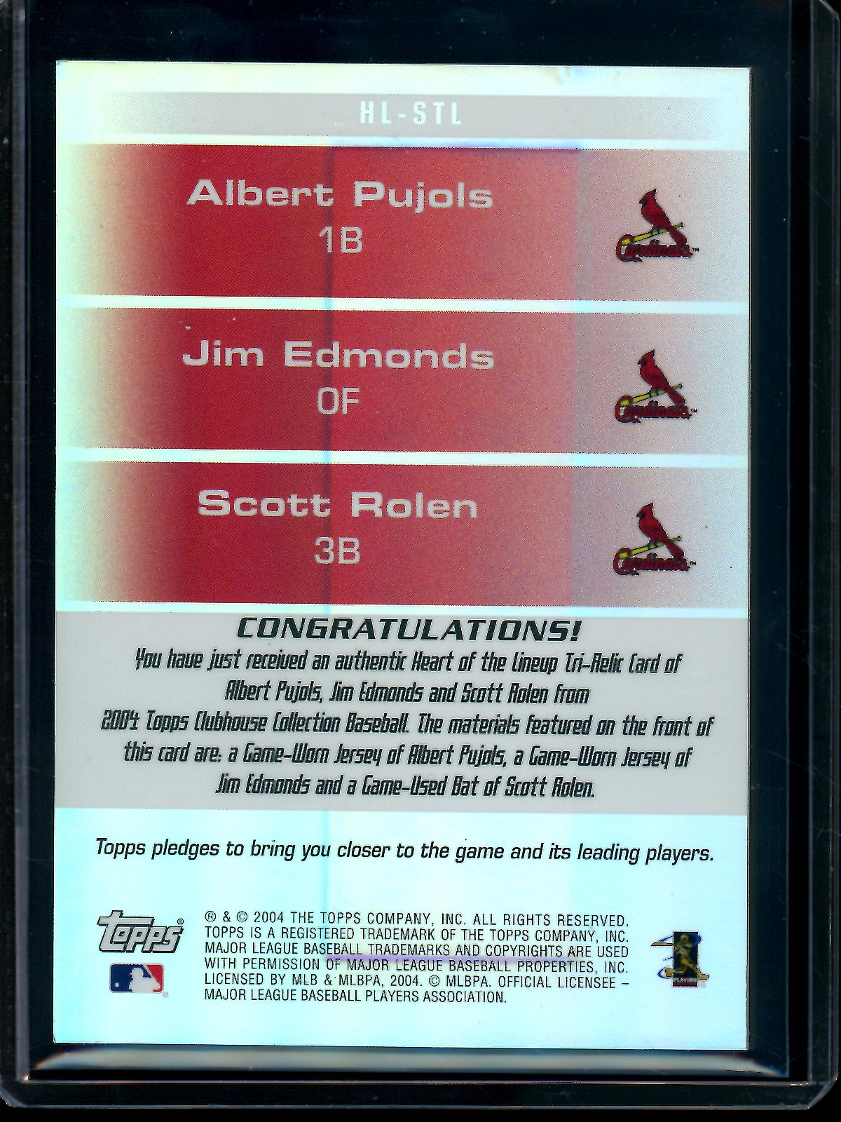 2004 Topps Clubhouse Collection Pujols / Edmonds / Rolen Triple Relic /100 Cardinals