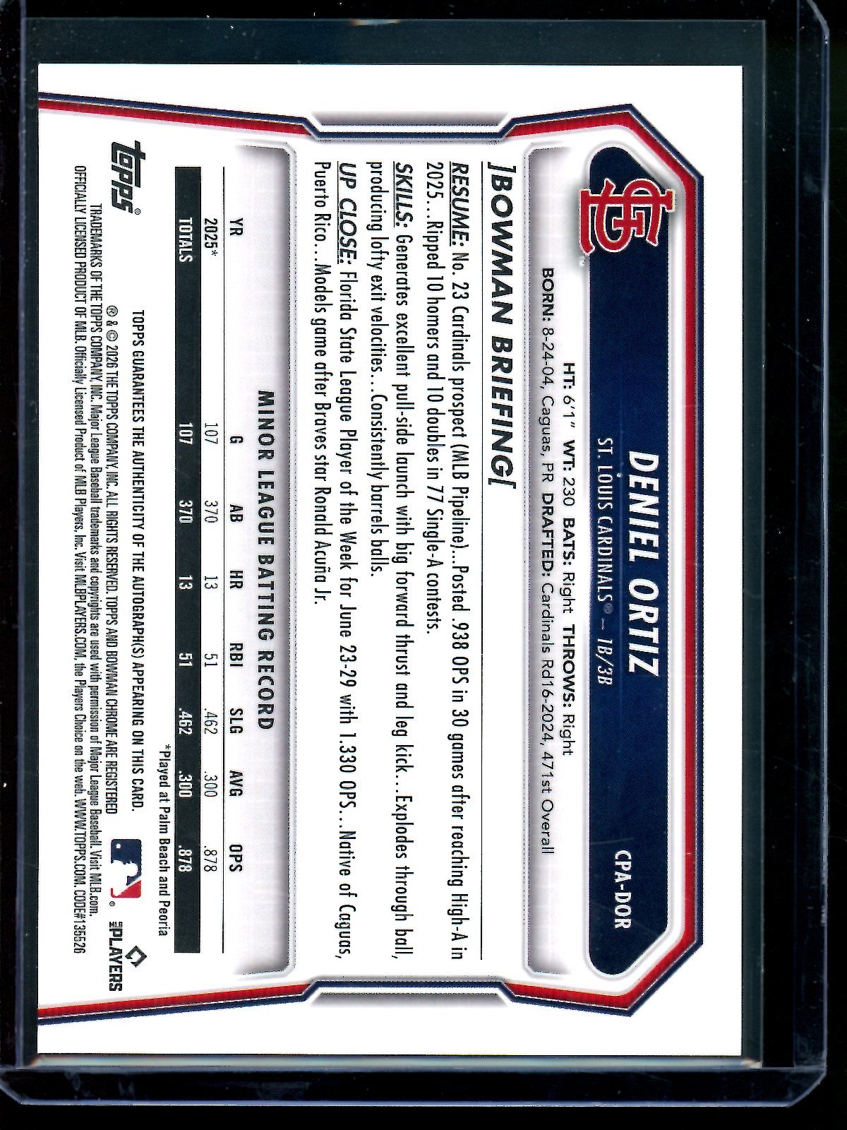 2026 Bowman Chrome Deniel Ortiz 1st Autograph Cardinals - Trading Card Market