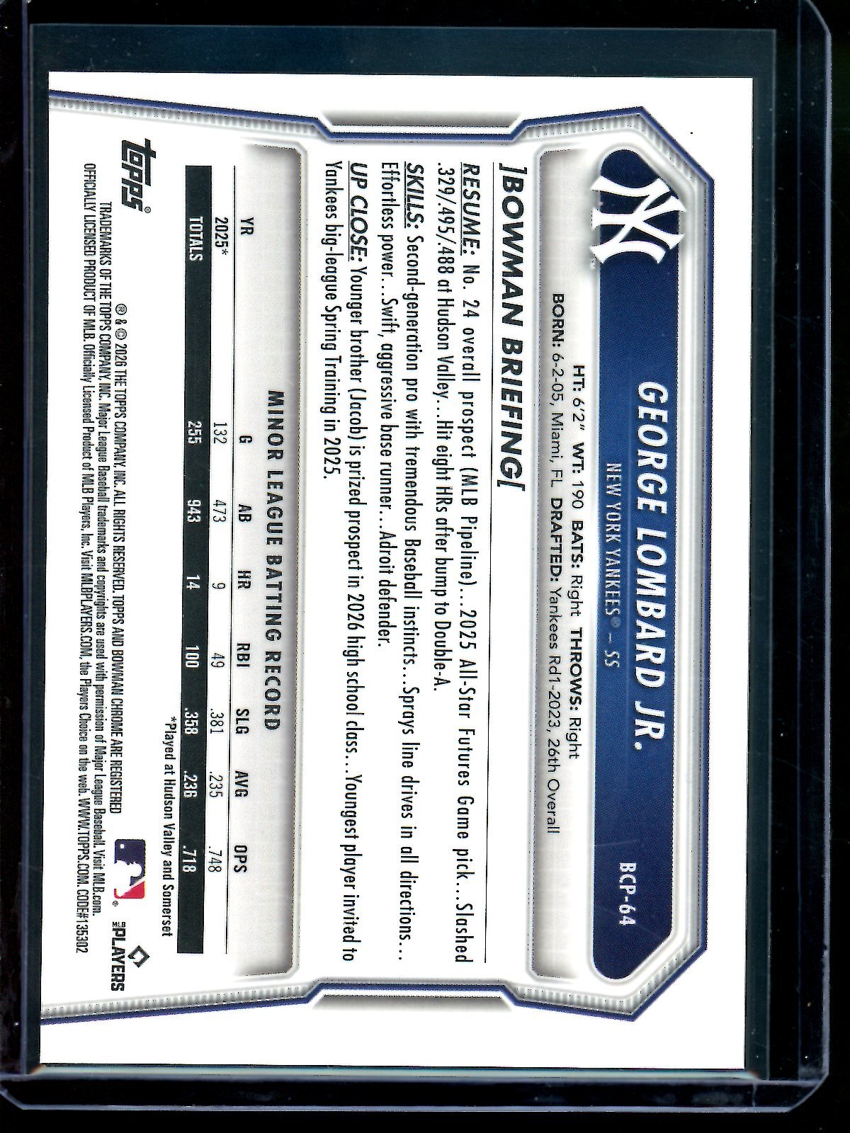 2026 Bowman Chrome George Lombard Jr Gold Geometric Refractor /50 Yankees - Trading Card Market