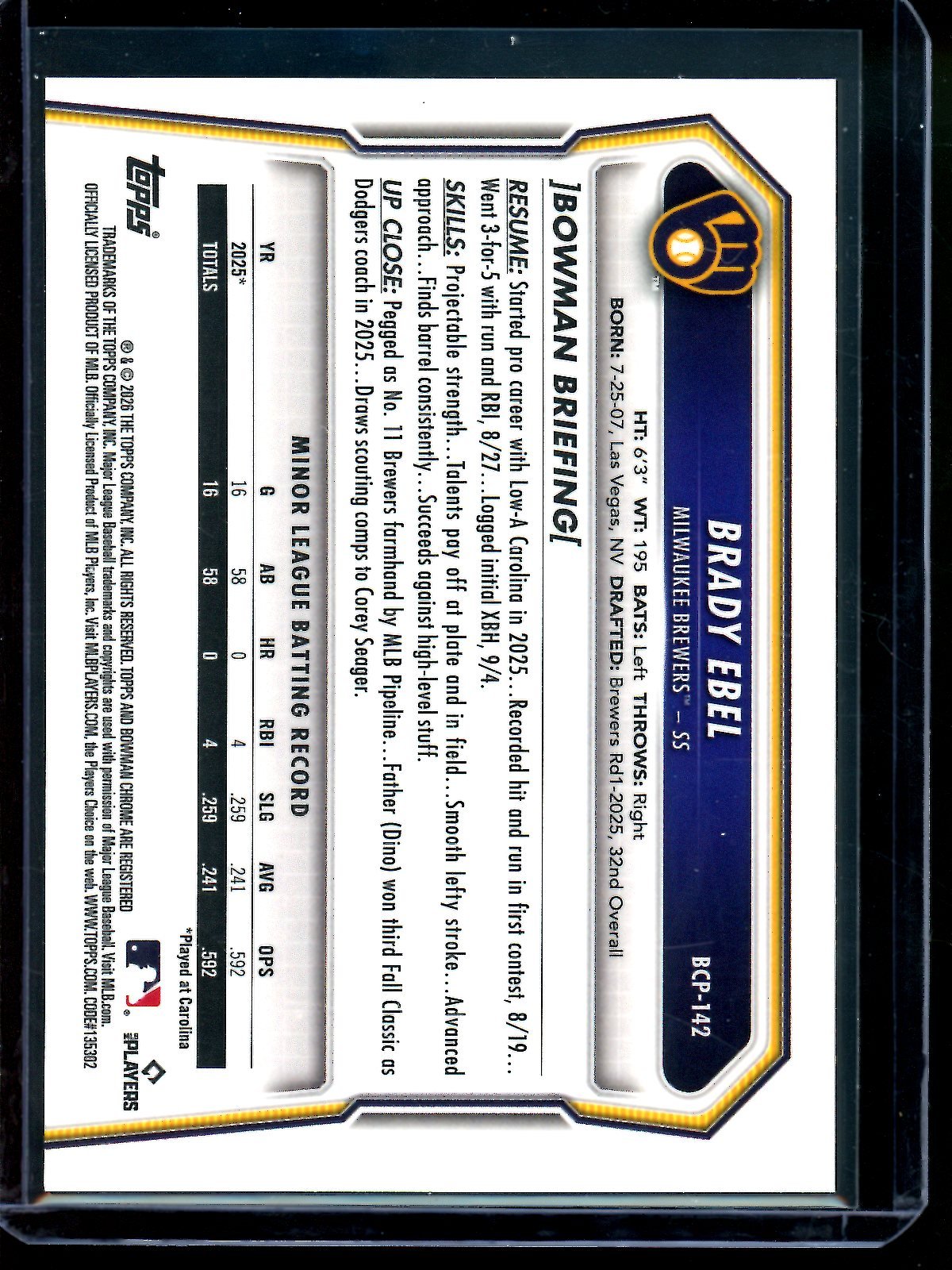 2026 Bowman Chrome Brady Ebel Orange Geometric Refractor /25 Brewers - Trading Card Market