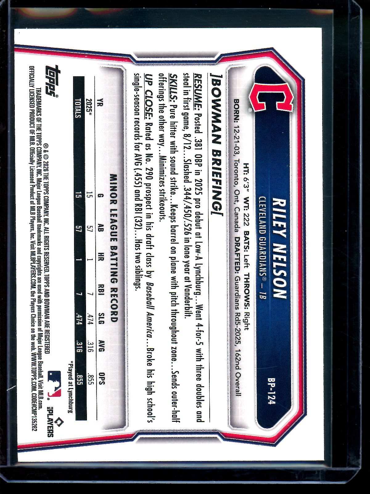 2026 Bowman Riley Nelson Bowman Refractor Foil 1st SP Guardians