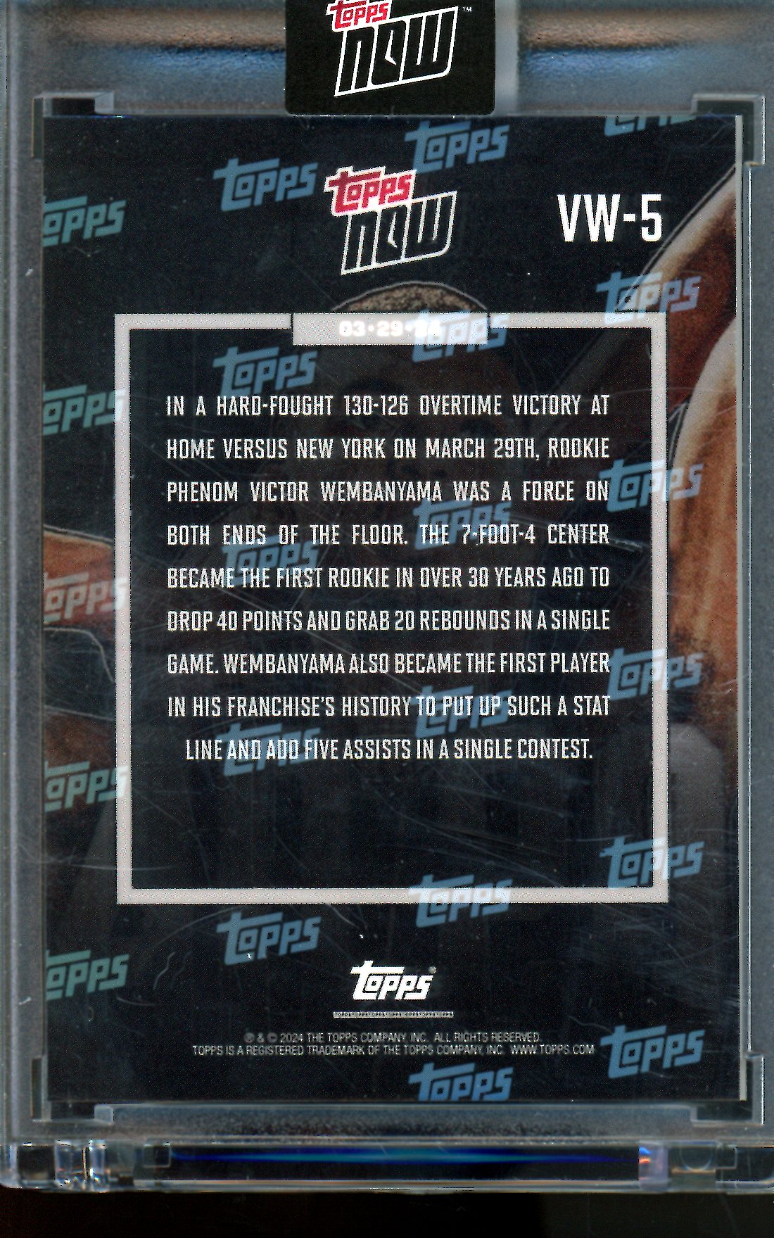 2024 Topps Now Victor Wembanyama 40/20 Rookie Encased Spurs