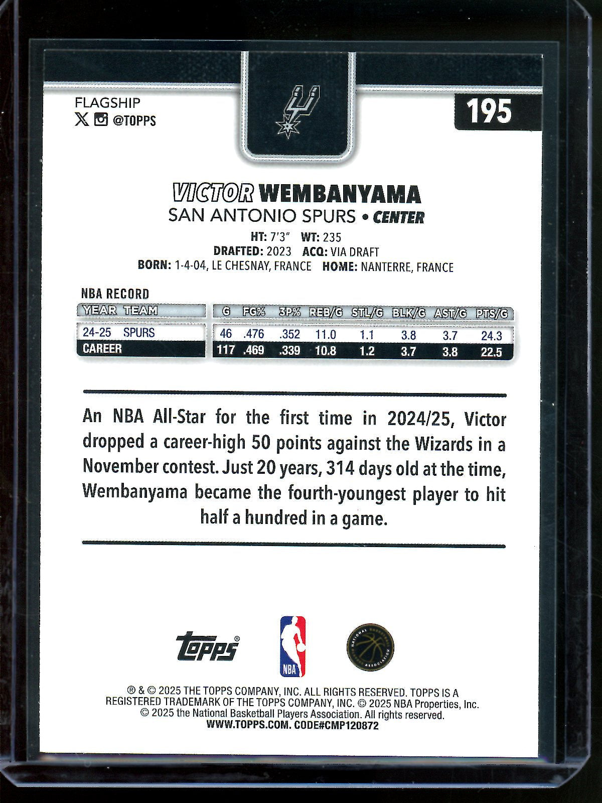2025 Topps Flagship Victor Wembanyama Green Foil /99 Spurs