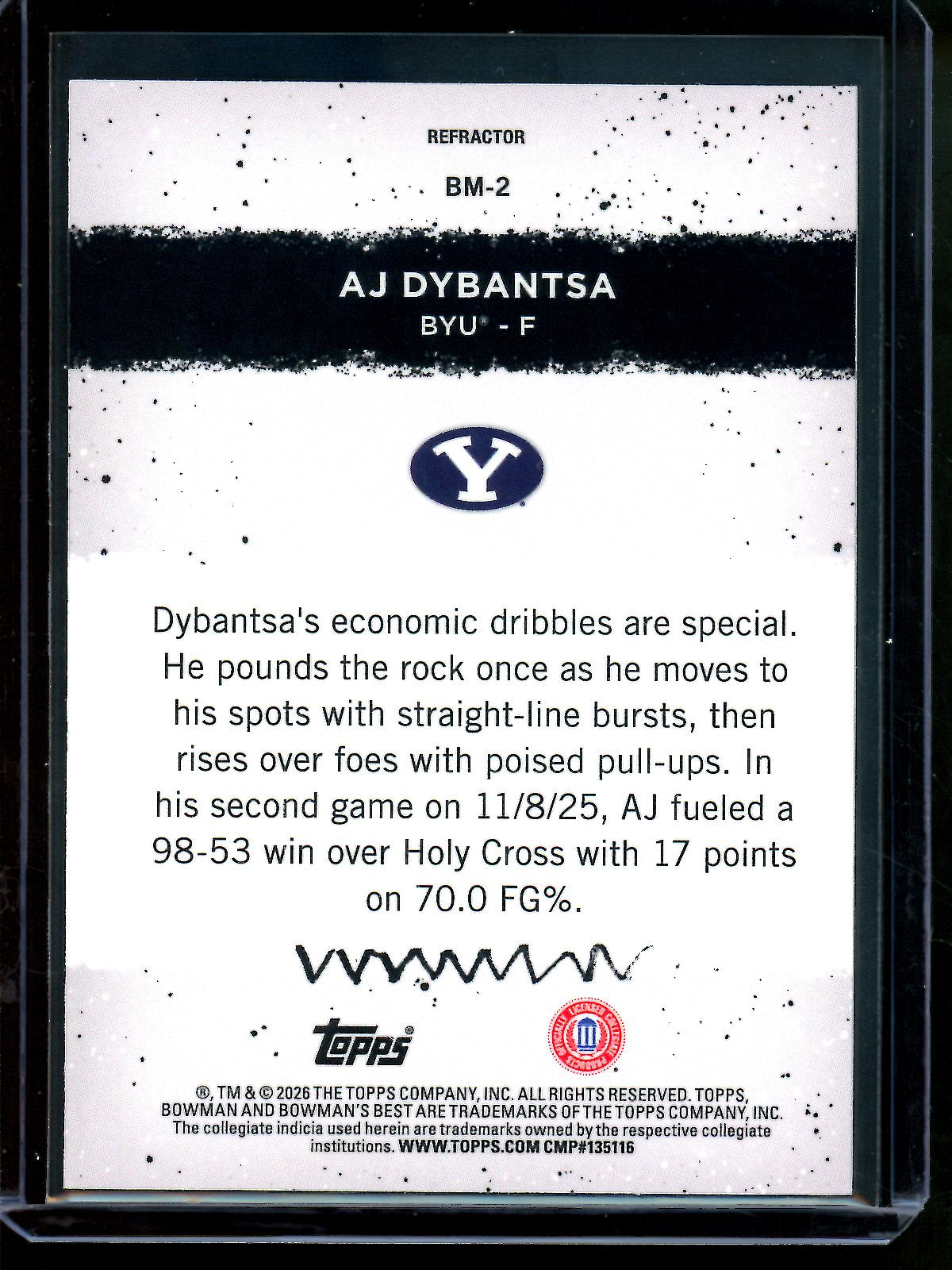 2026 Bowmans Best U AJ Dybantsa Masterpieces Refractor BYU