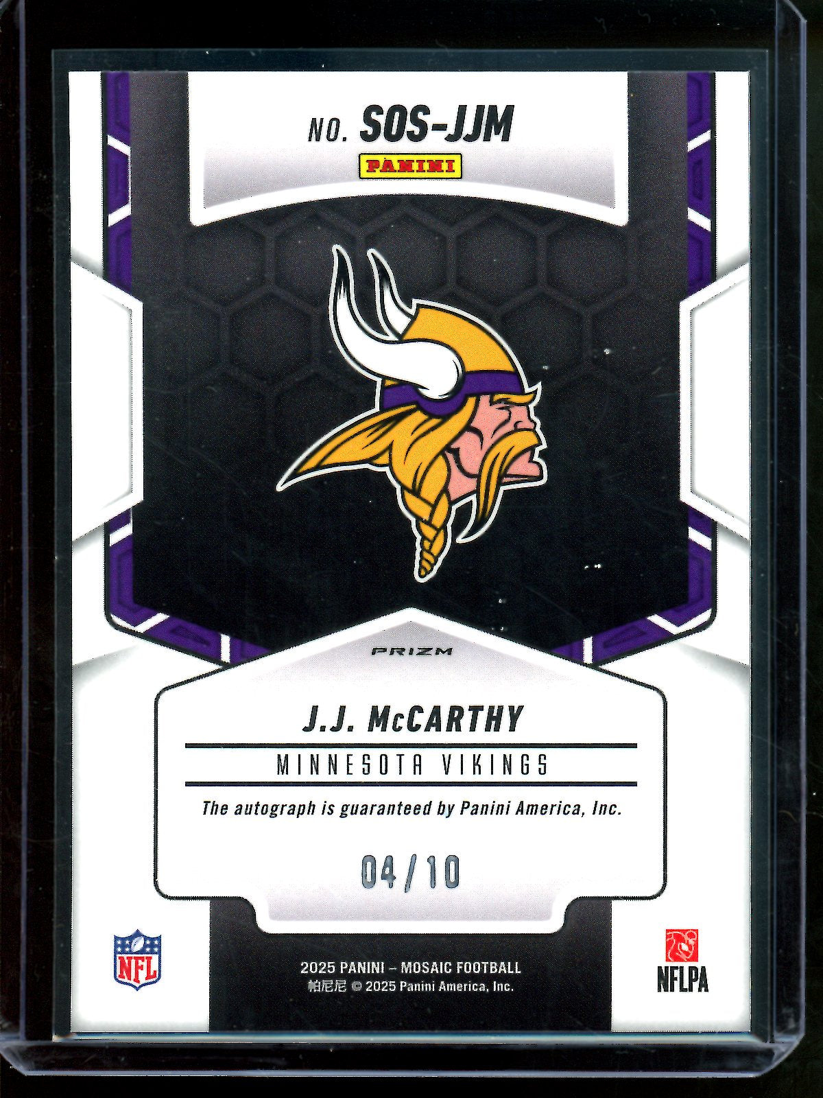 2025 Panini Mosaic JJ McCarthy Showtime Gold Autograph /10 Vikings