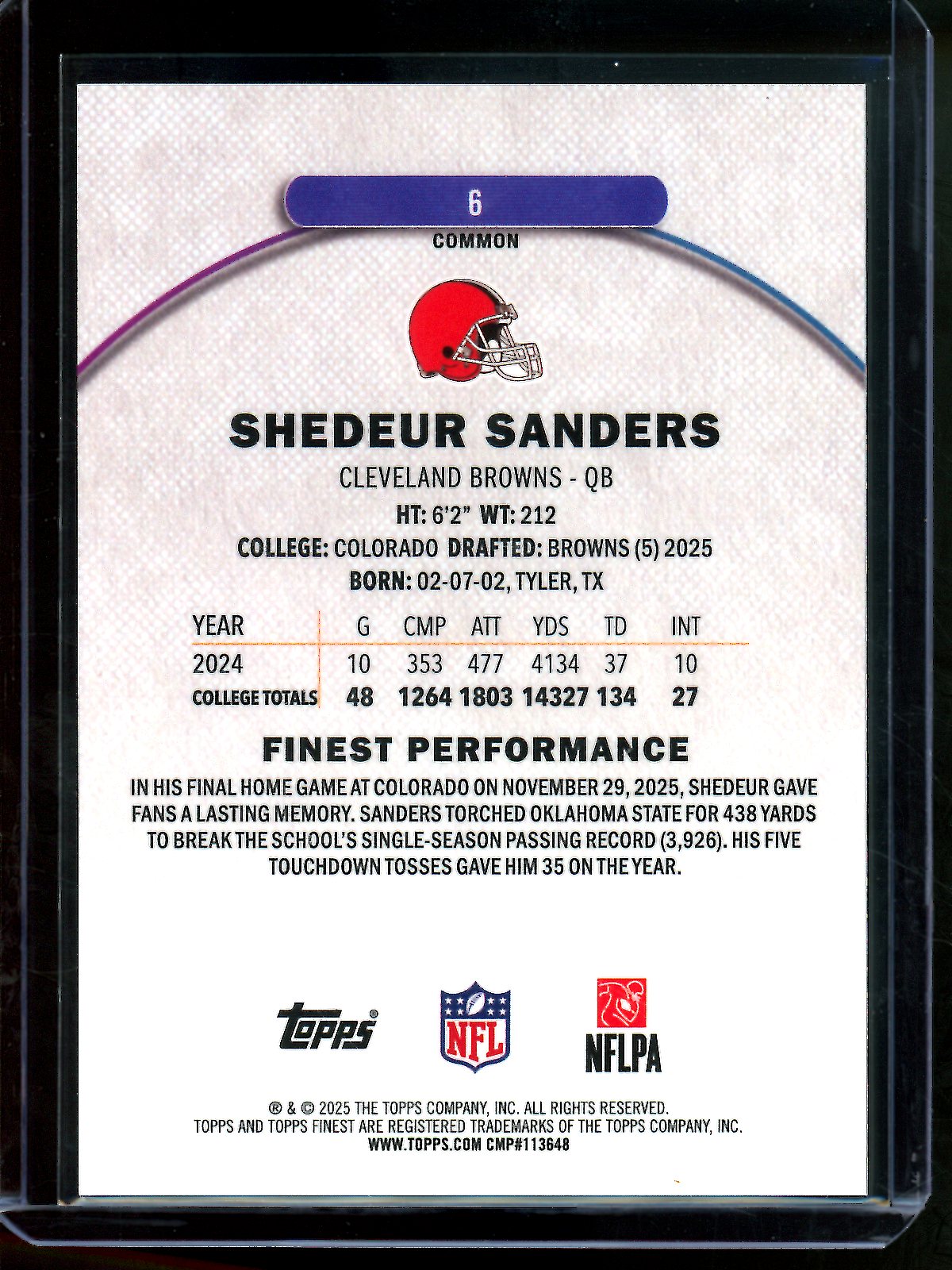 2025 Topps Finest Shedeur Sanders Purple Rookie Geometric /150 Browns