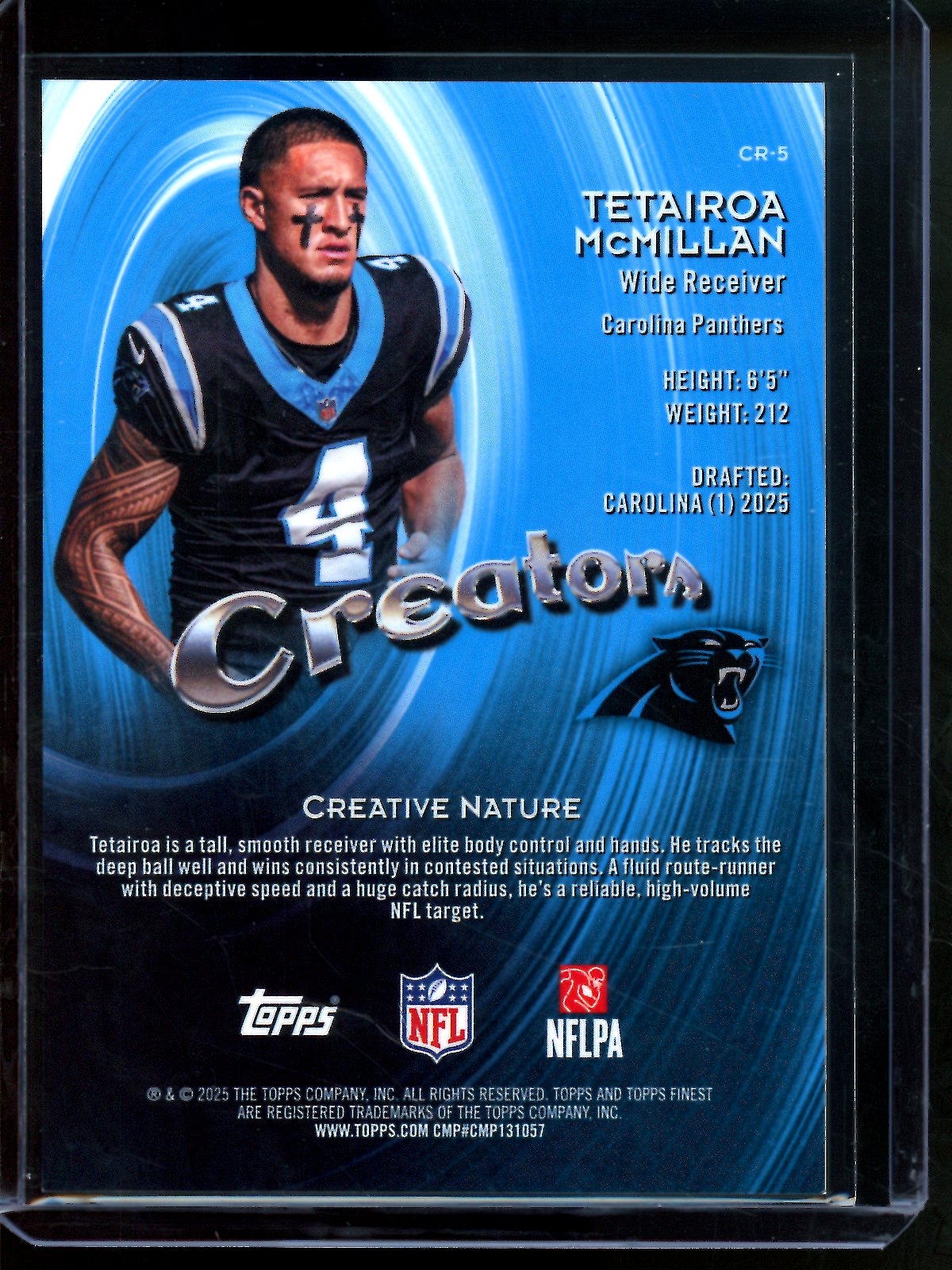 2025 Topps Finest Tetairoa McMillan Creators Rookie Gold /50 Panthers