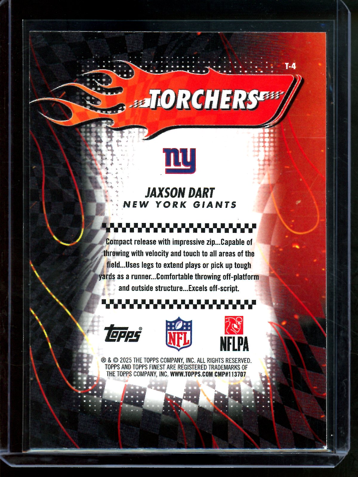 2025 Topps Finest Jaxson Dart Torchers Rookie Purple /125 Giants