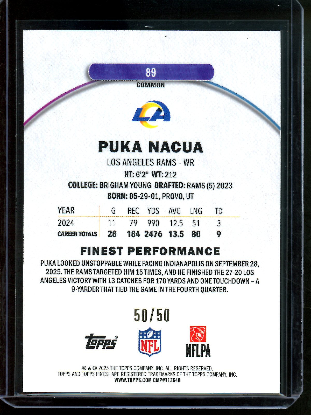 2025 Topps Finest Puka Nacua Gold With Coating Geometric /50 Rams