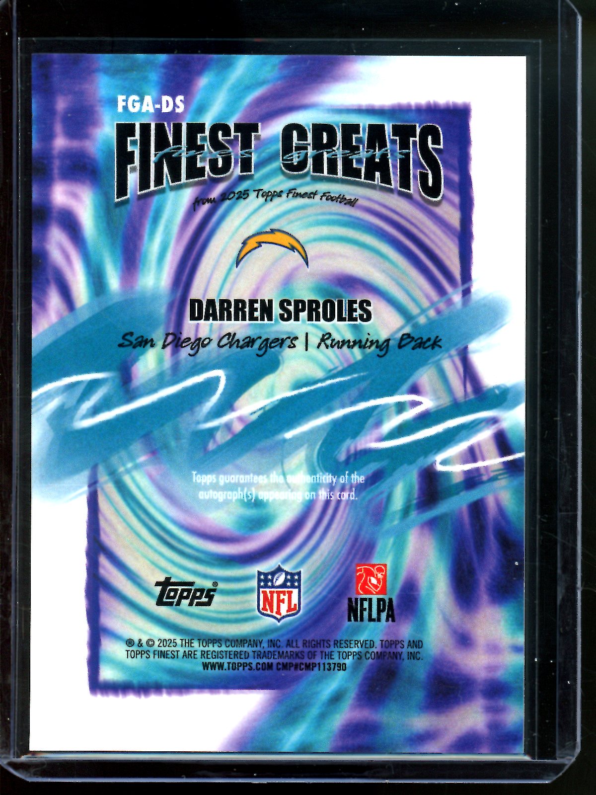 2025 Topps Finest Darren Sproles Finest Greats Orange Autograph /25 Chargers