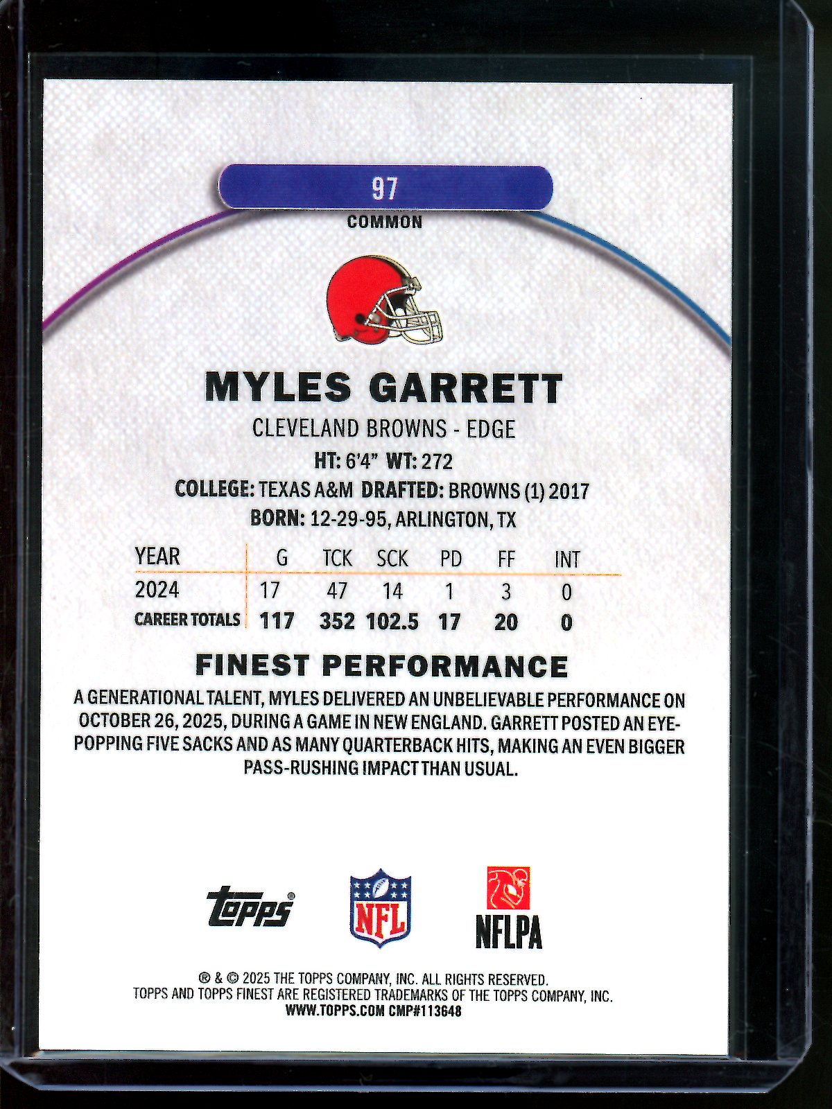 2025 Topps Finest Myles Garrett Orange Geometric /25 Browns