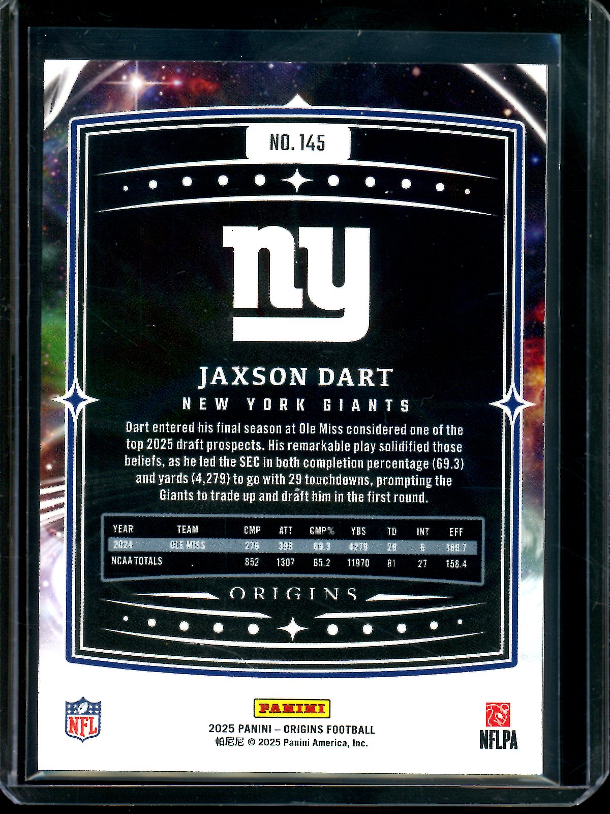 2025 Panini Origins Jaxson Dart Orange Rookie /149 Giants