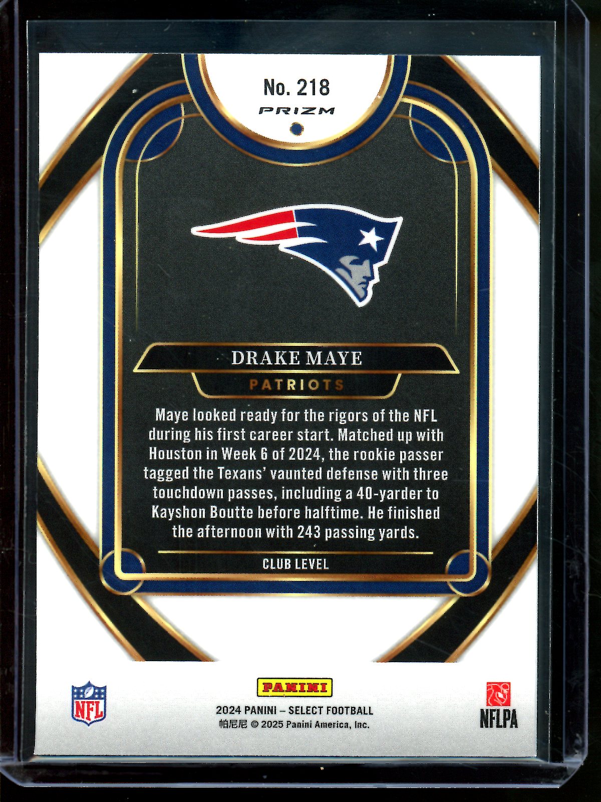 2024 Panini Select Drake Maye Yellow & Red Shock Rookie Club Level Patriots