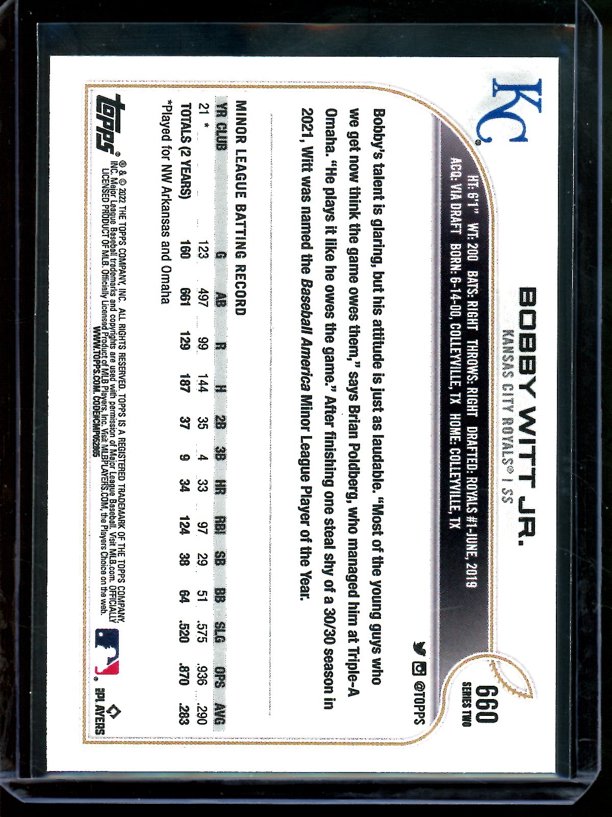 2022 Topps Flagship Bobby Witt Jr Rookie Image Variation Royals