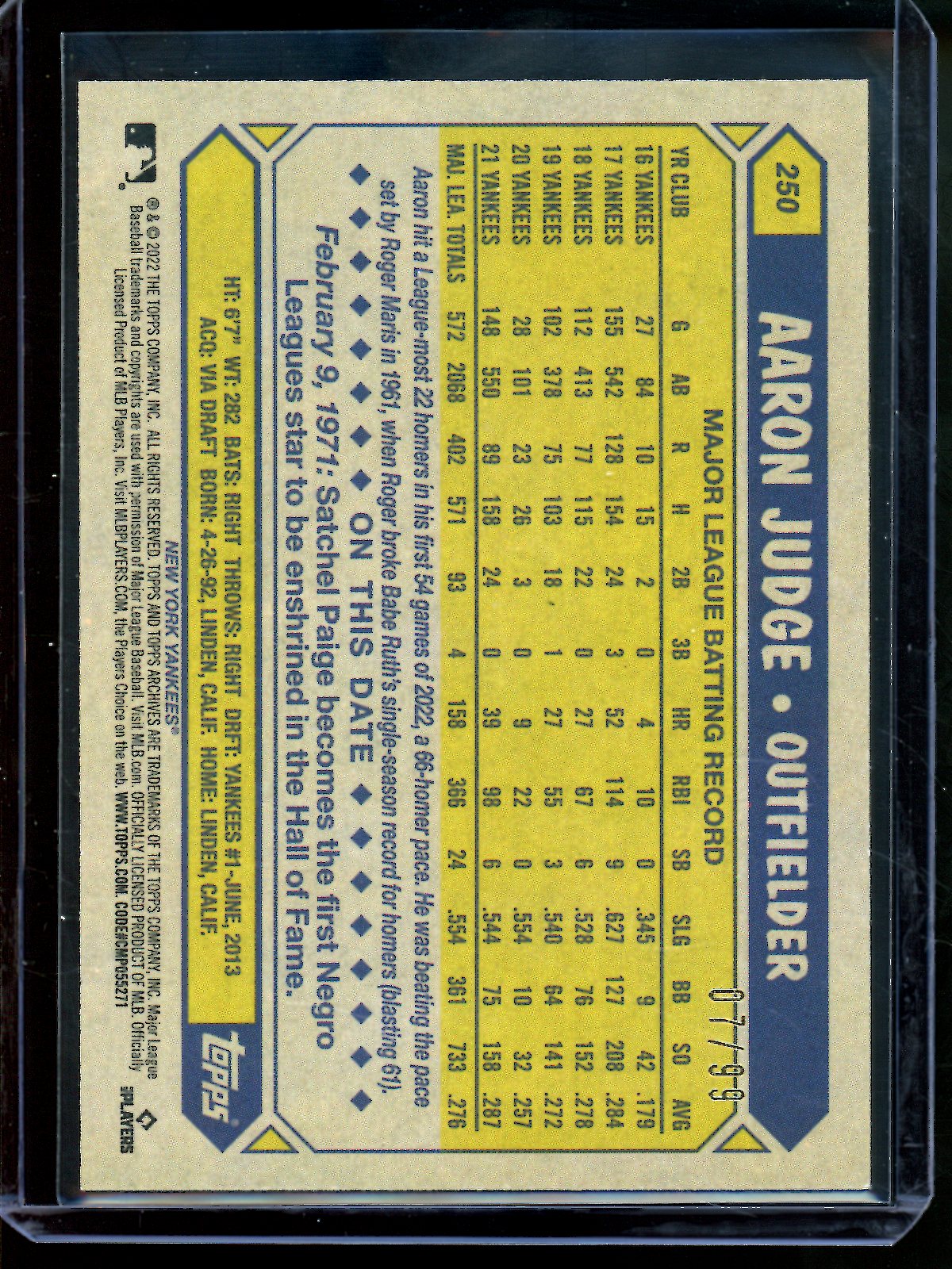 2022 Topps Flagship Aaron Judge /99 Yankees