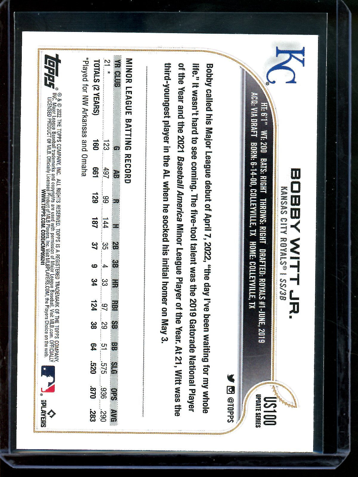 2022 Topps Flagship Bobby Witt Jr Royal Blue Rookie Royals