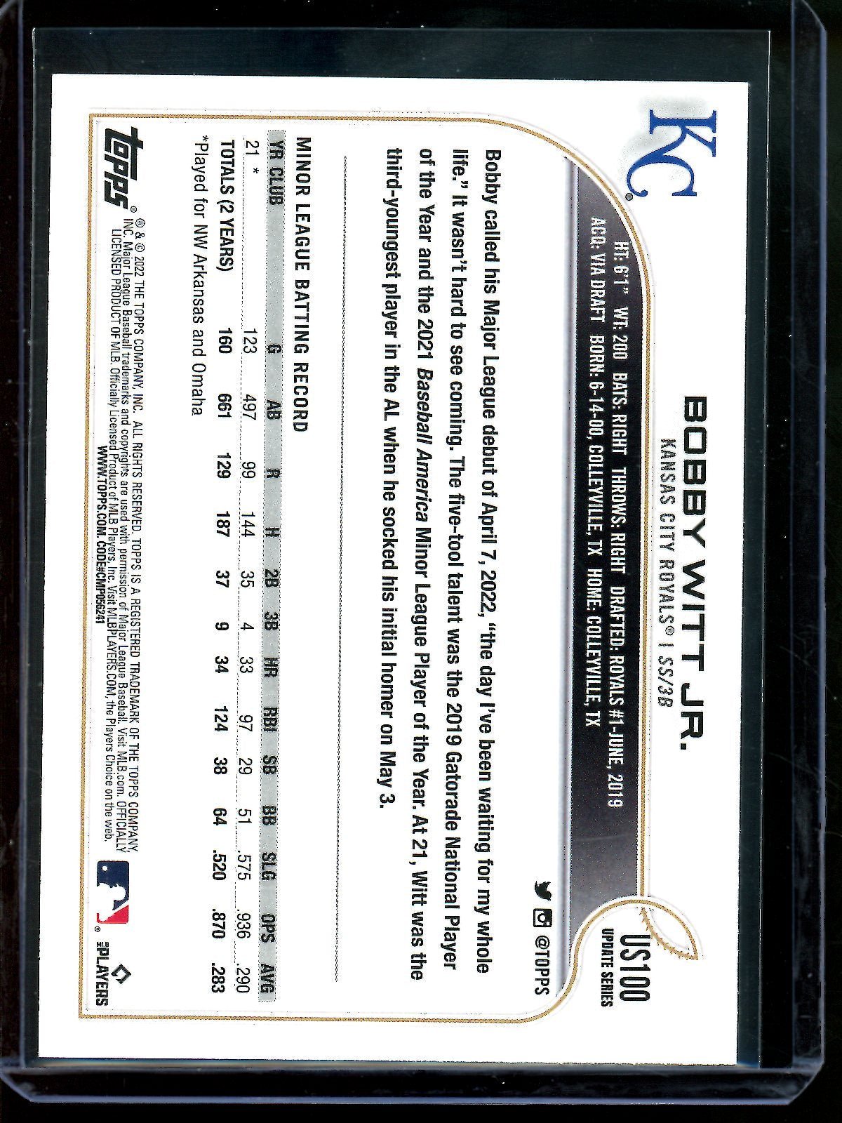 2022 Topps Flagship Bobby Witt Jr Royal Blue Rookie Royals - Trading Card Market
