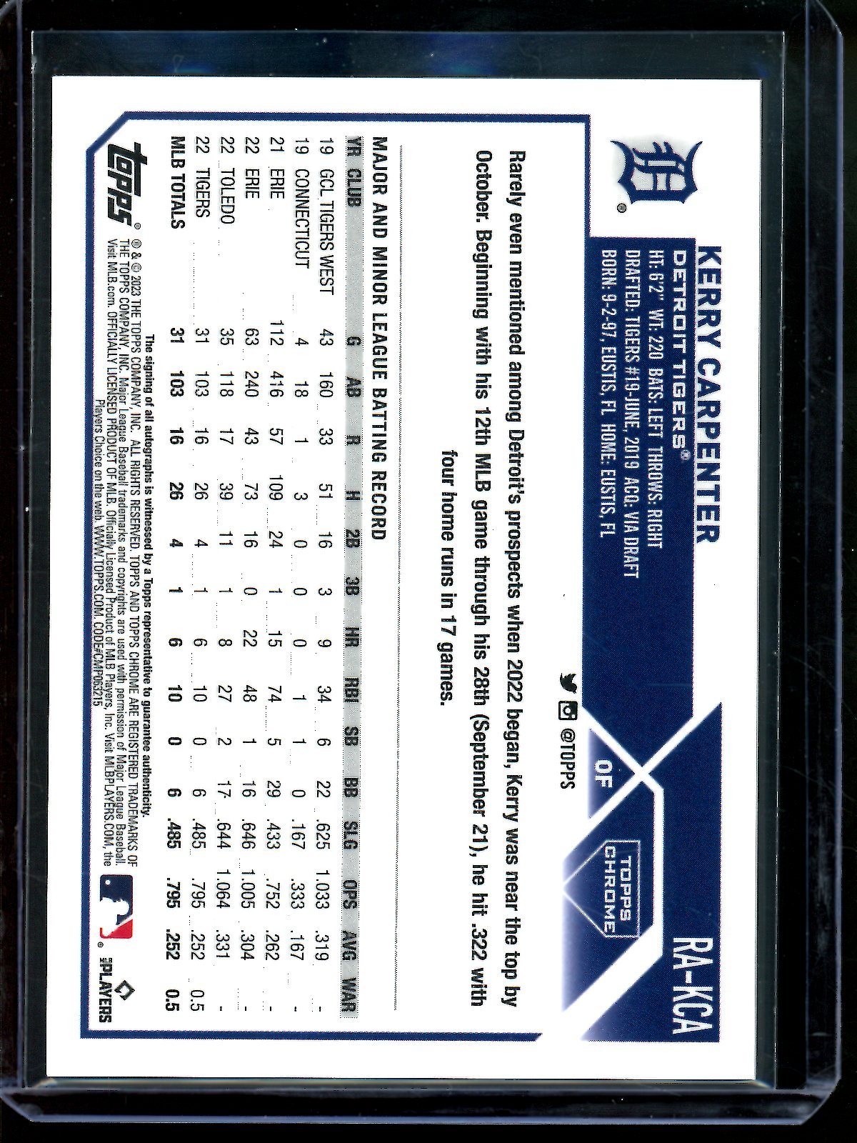 2023 Topps Chrome Kerry Carpenter Gold Shimmer Rookie Autograph /50 Tigers - Trading Card Market
