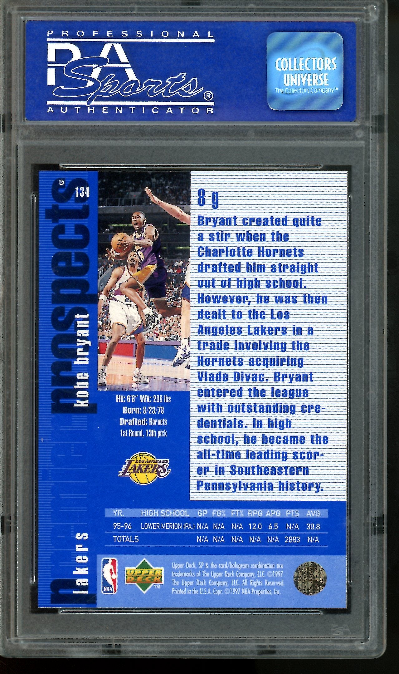 1996 Upper Deck SP Kobe Bryant Rookie PSA 8 Lakers