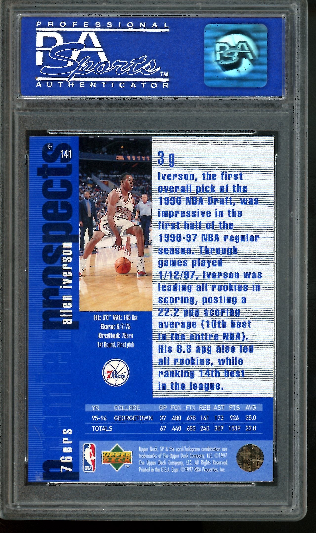 1996 Panini SP Allen Iverson Rookie PSA 8 Sixers