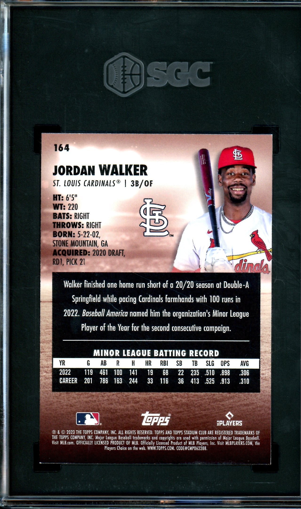 2023 Topps Stadium Club Jordan Walker Close Up Rookie SP SGC 9.5 Cardinals