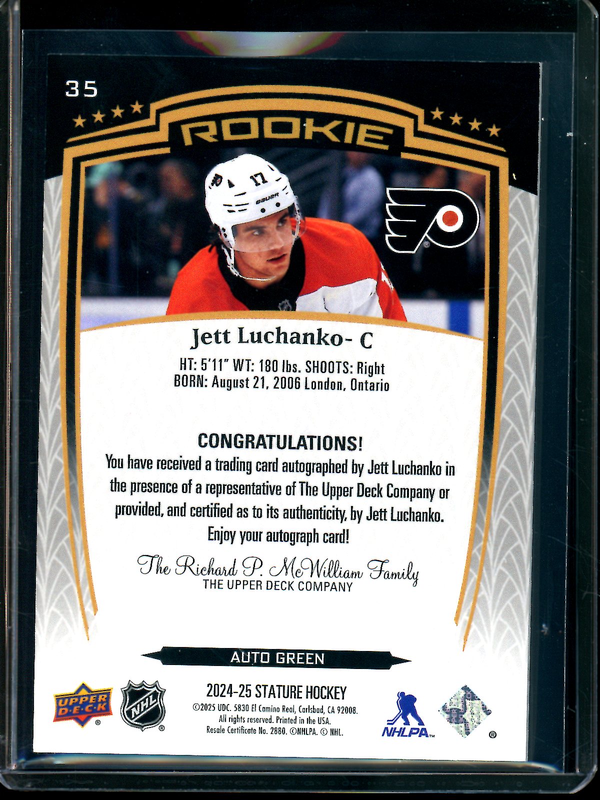 2025 Upper Deck Stature Jett Luchanko Rookie Autograph /199 Flyers
