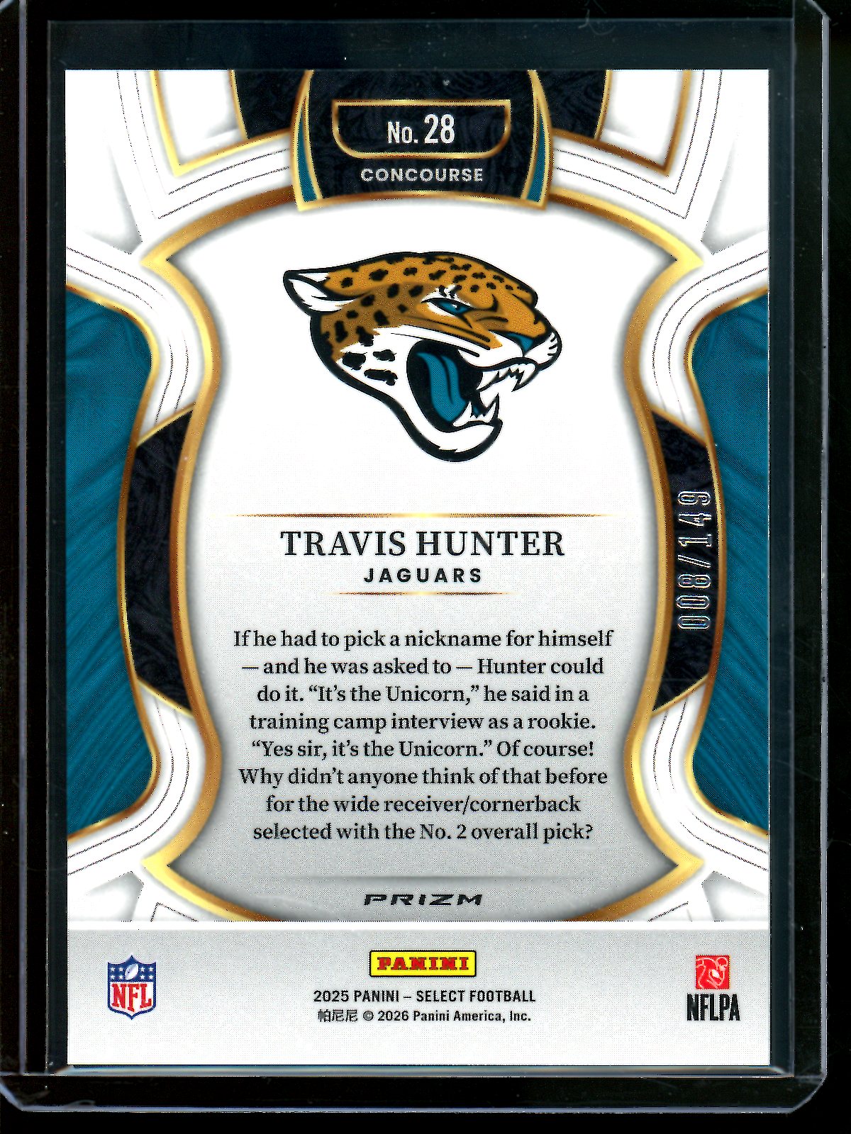 2025 Panini Select Travis Hunter Maroon Rookie /149 Jaguars