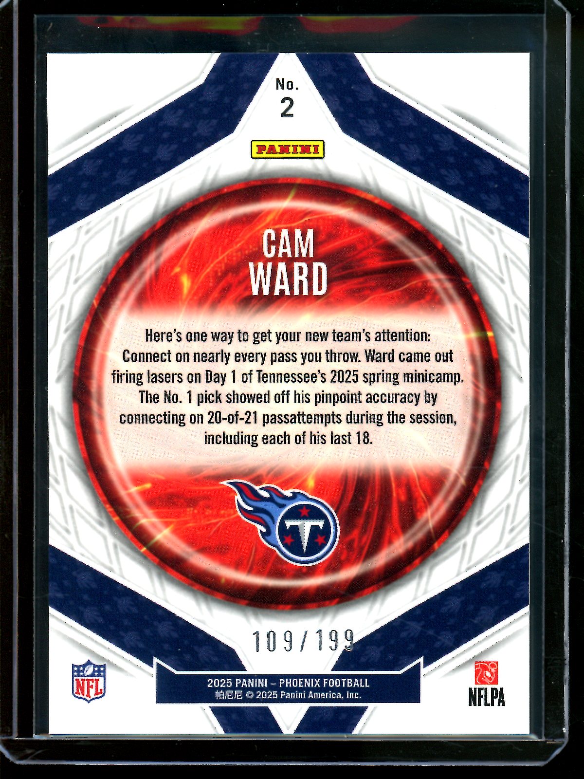 2025 Panini Phoenix Cam Ward Paragon Rookie /199 Titans