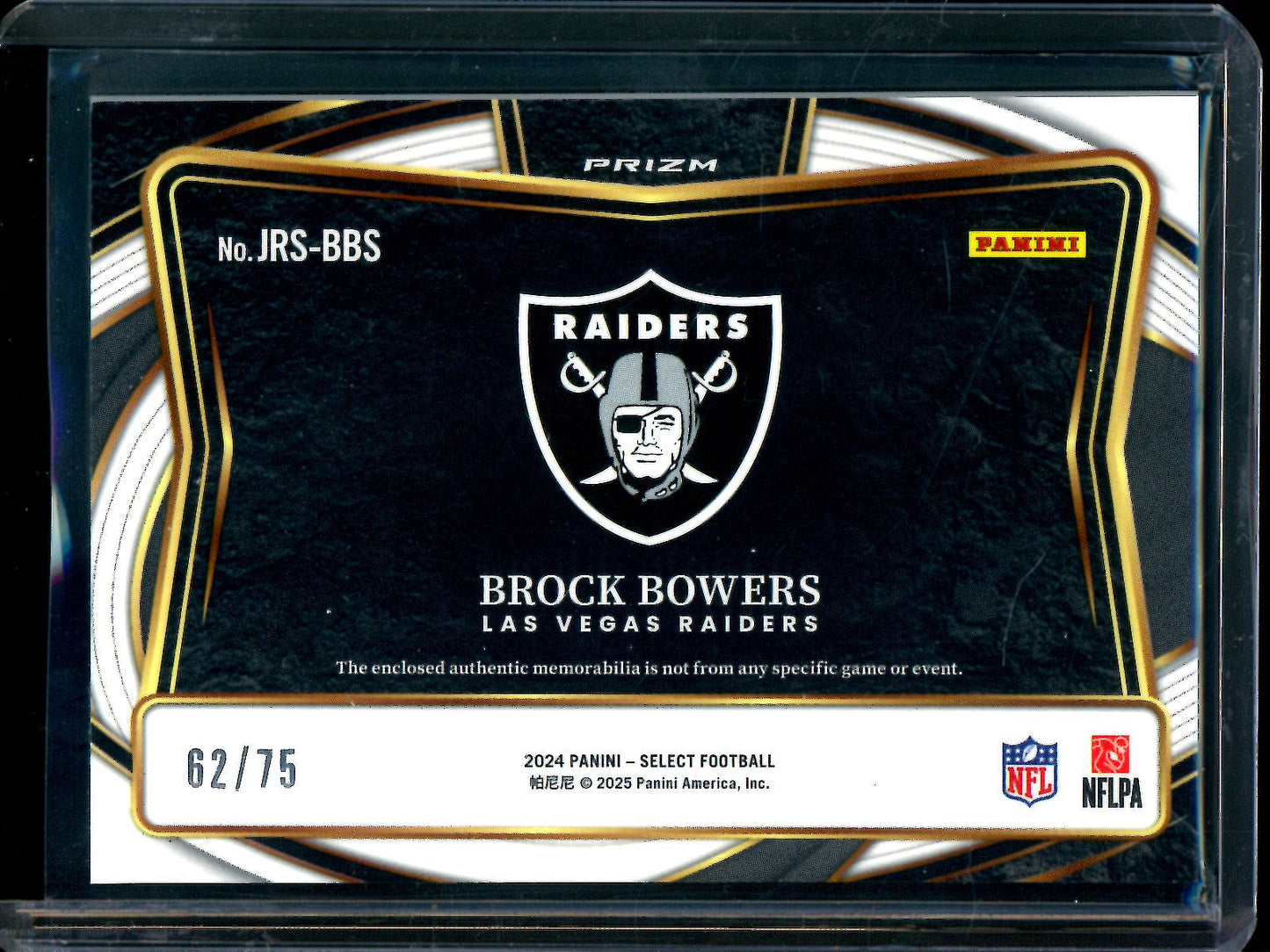 2024 Panini Select Brock Bowers White Rookie Relic Patch /75 Raiders