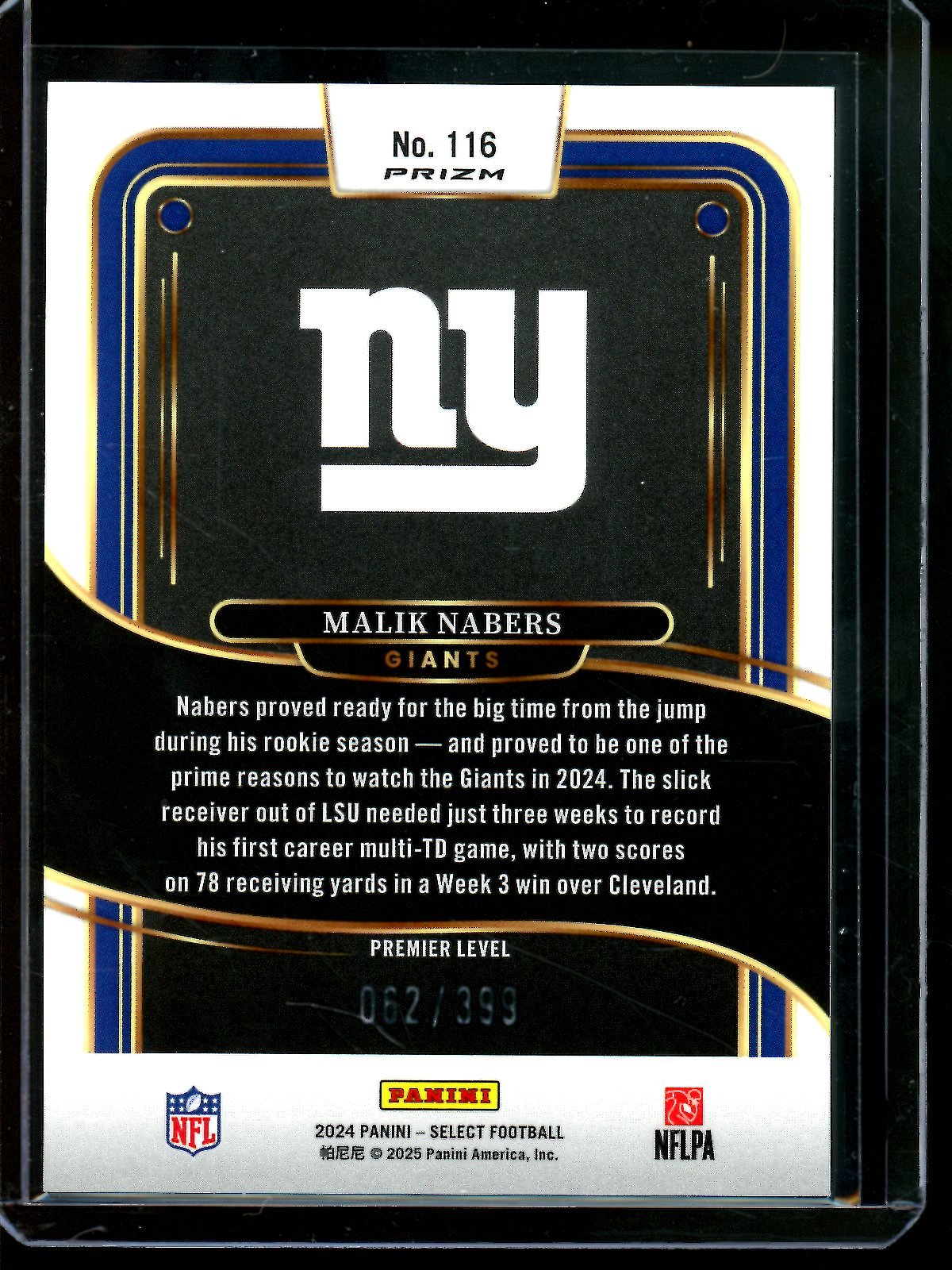 2024 Panini Select Malik Nabers Purple Shock Rookie /399 Giants - Trading Card Market