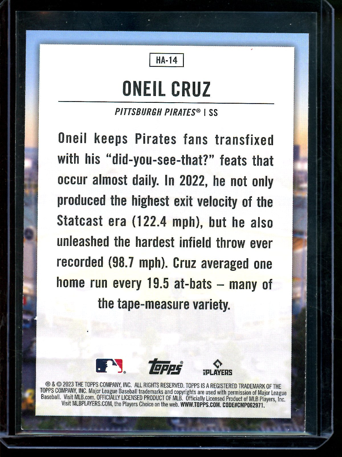 2023 Topps Series 1 Oneil Cruz Home Field Advantage SP Pirates