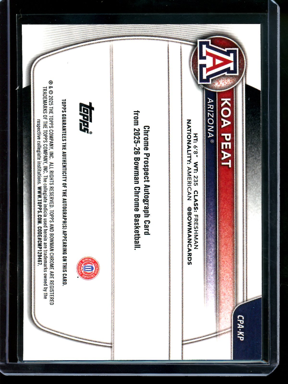 2025 Bowman U Sapphire Koa Peat Gold Refractor Autograph /50 Arizona - Trading Card Market